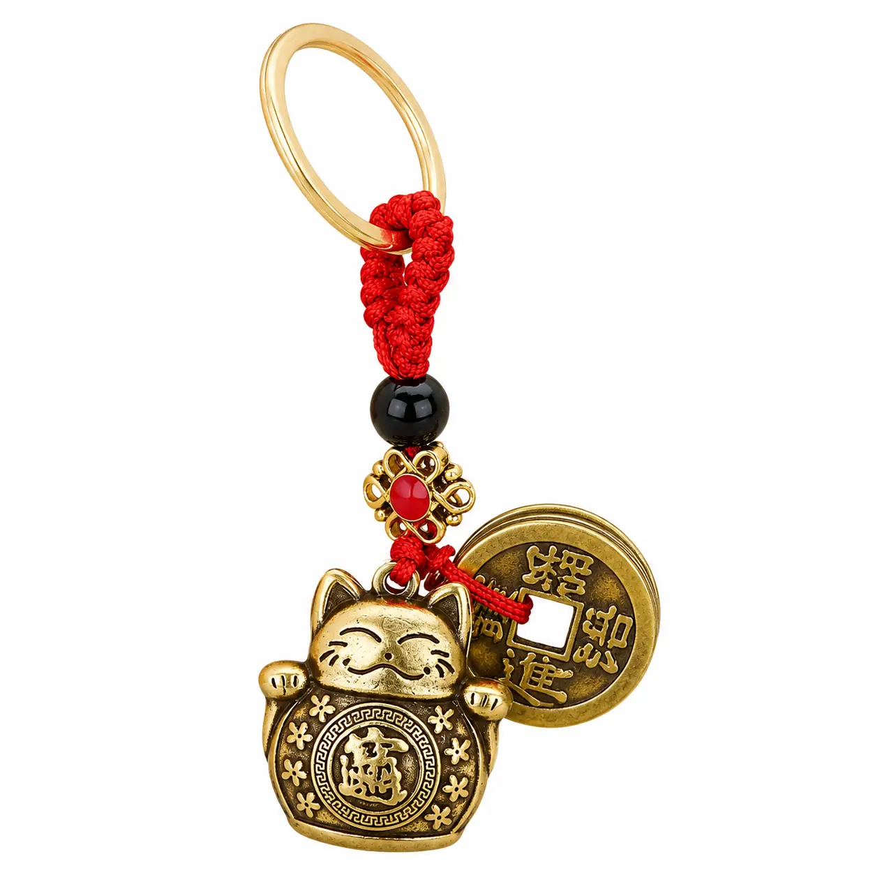 Handcrafted Vintage-Inspired Lucky Cat Keychain – Soft Crochet Animal Charm with Feng Shui Symbolism, Ideal for Keys, Bags, Cars, Home or Room Decoration, Thoughtful Gift for Cat Lovers and Fortune Seekers