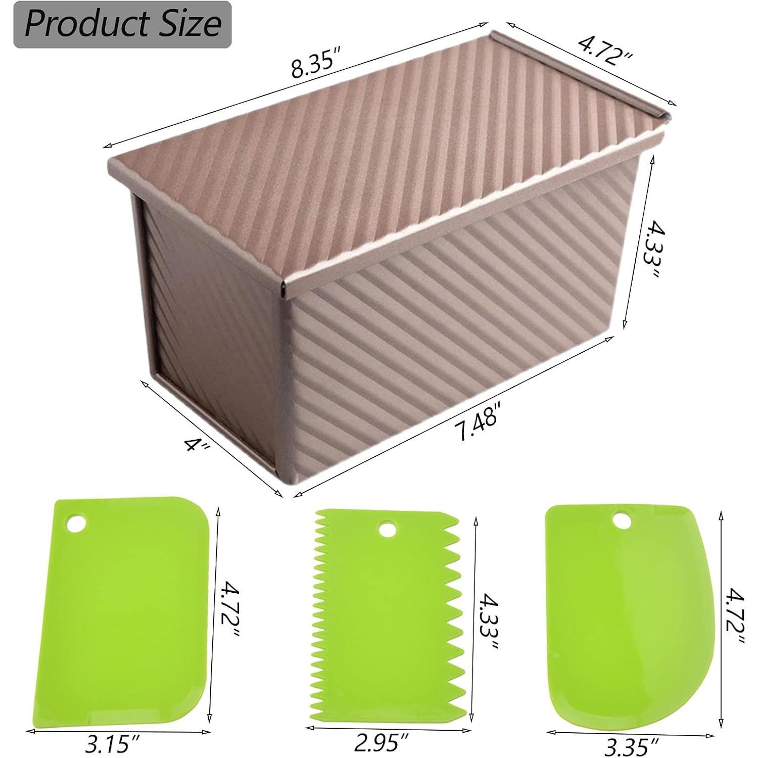 Pullman Loaf Pan with Lid, 1Pound Dough Capacity Rectangular Bread Pan, Non-Stick Long Bread Pans for Homemade Bread, 9x4inch Pullman Loaf Pan with Dough Scraper  for Sandwich Bread