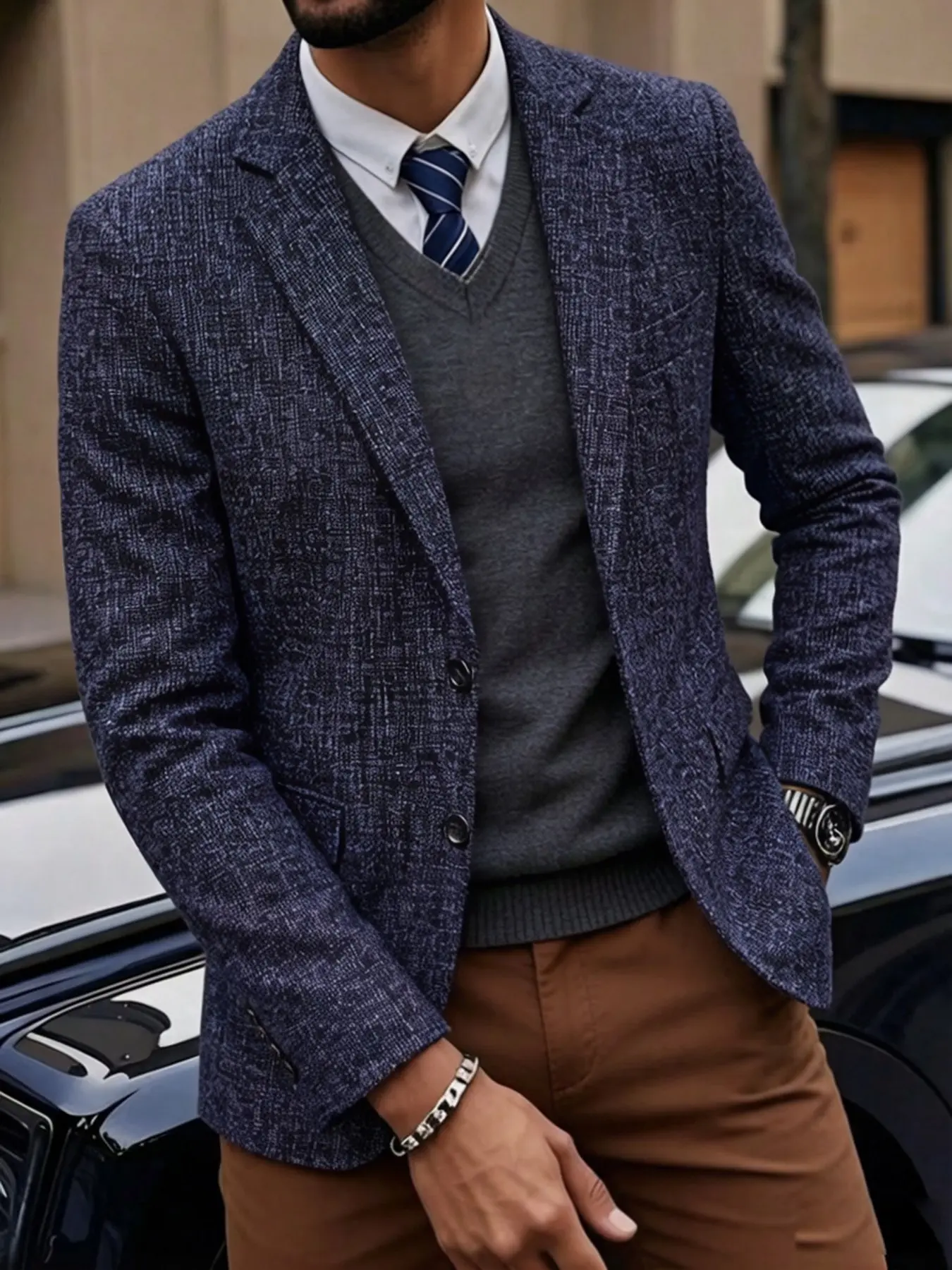 Men's Fashionable Business Casual Long Sleeve Suit Jacket, Trendy Lightweight Style for Daily Wear, Perfect for Dates and Commutes, Mature and Stylish Look