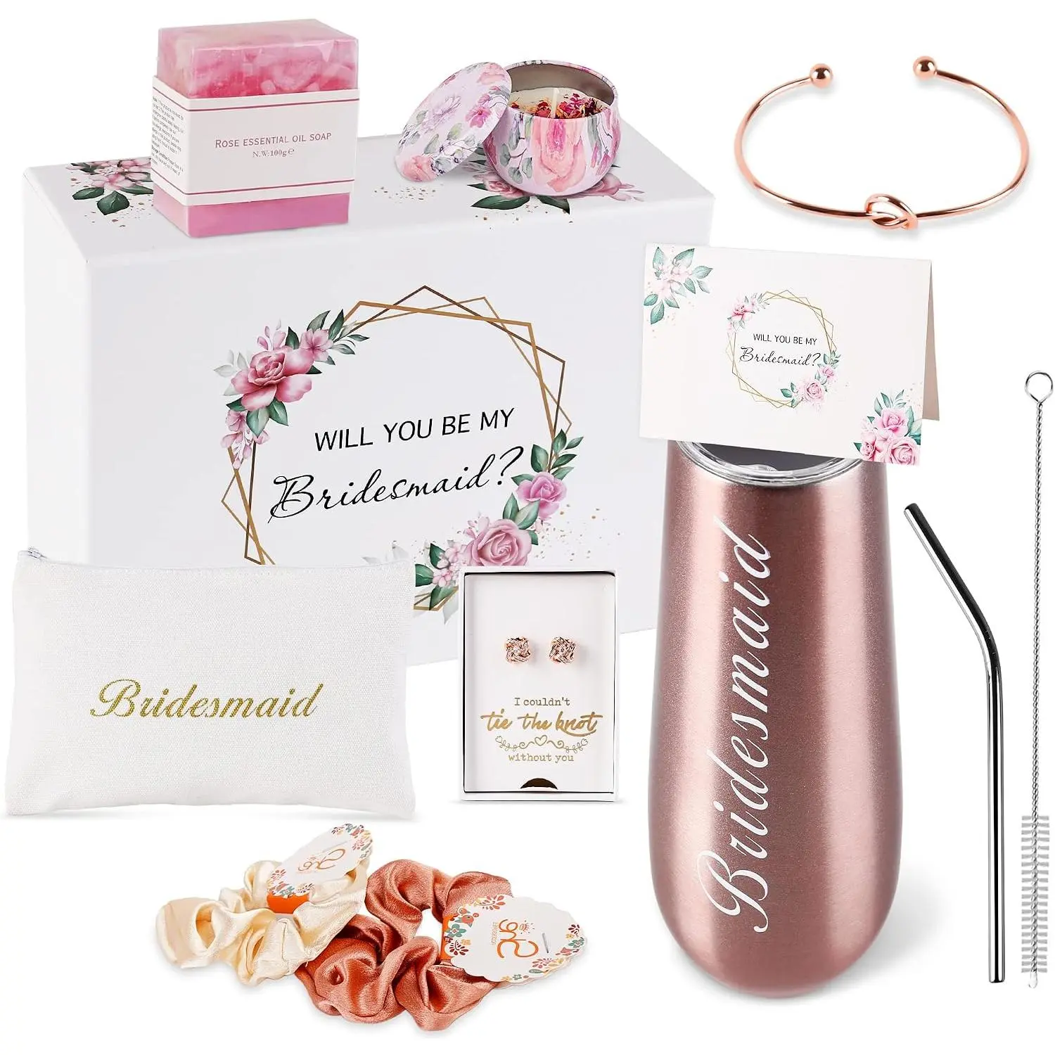 Bridesmaid Proposal Gifts Box Sets From Bride,Will You Be My Bridesmaid,6 oz Bride Tribe Stainless Steel champagne glasses Bachelorette Party  Gifts Bridal Showers