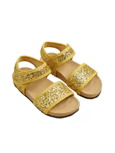 New Summer Kids Sandals, Glitter Sequin Comfortable Thick Sole Velcro Boys Girls Shoes, Fun Outdoor Vacation Daily Wear