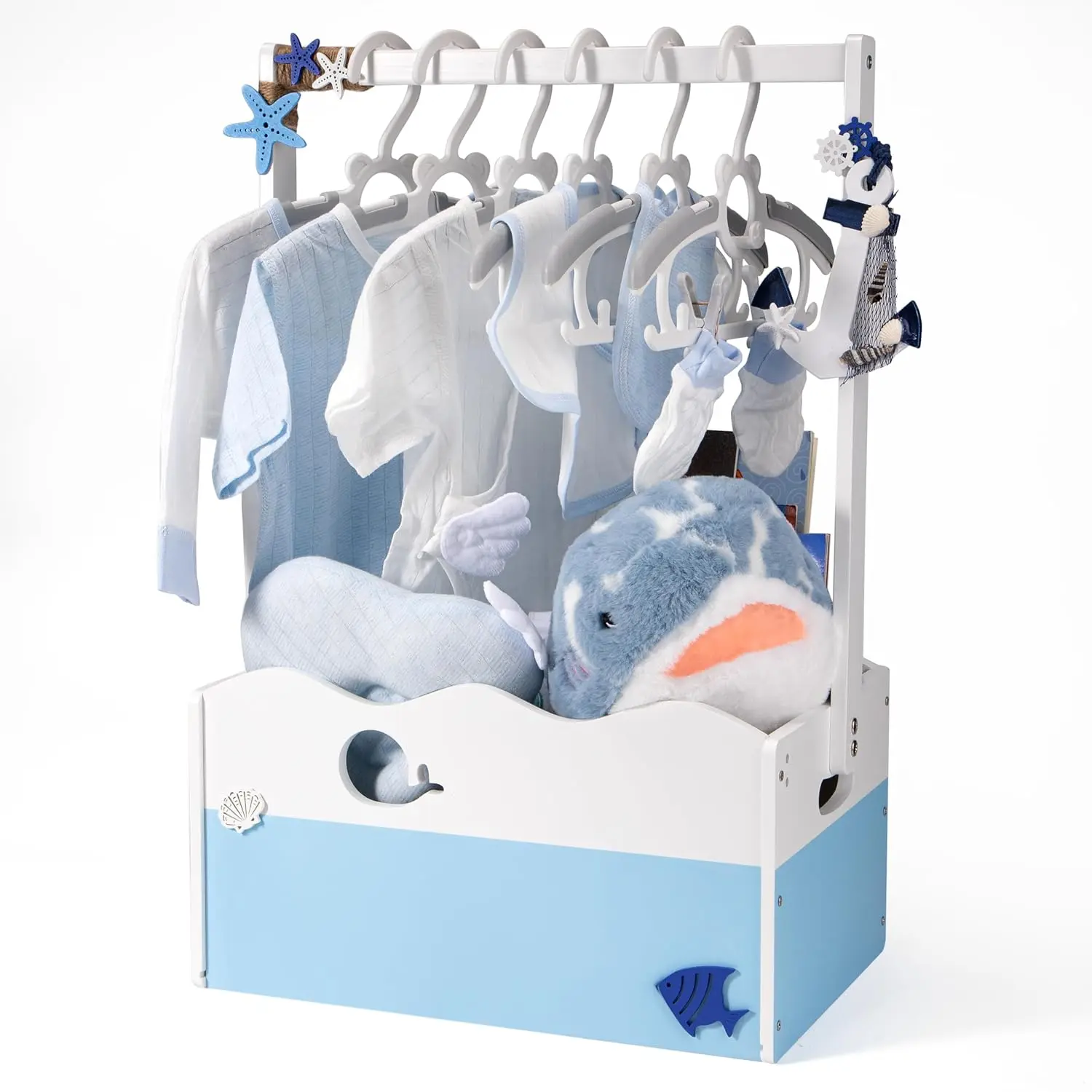 GiftAmaz Blue Wooden Baby Shower Crate Closet, Baby Storage Crate with Handle, Baby Shower Gifts Basket, Baby Welcome Box for Newborn Boys, Pregnancy Gifts for New Parents