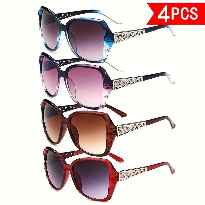 Summer sun protection glasses four-piece set, Y2K classic retro elegant large frame hollow temple design, trendy and fashionable