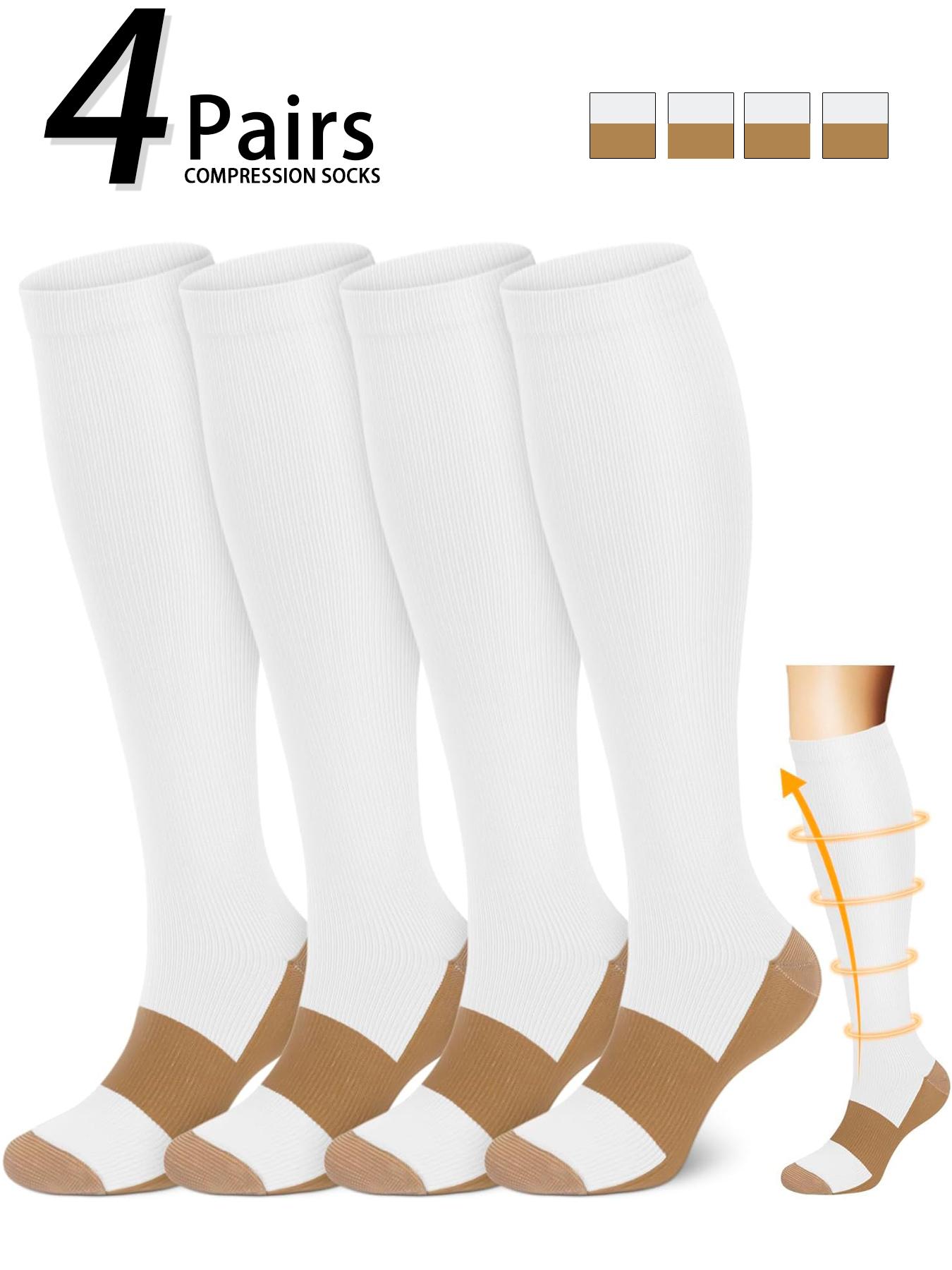 4 pairs of men's and women's compression socks 15-20 mmHg wide calf men's and women's booster socks for circulation, running, nurses, pregnant women Support for blood circulation, Athletic Running Socks