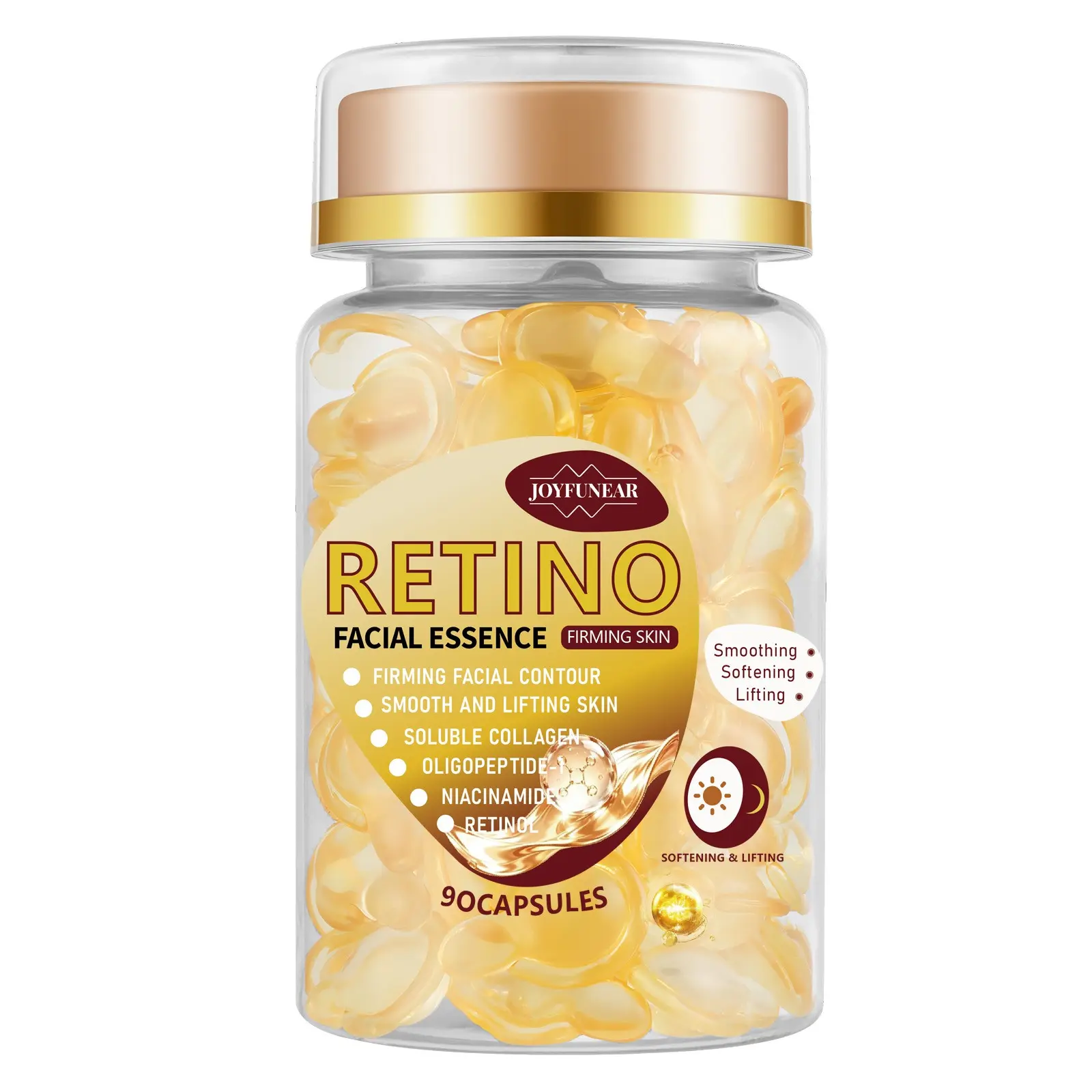 90 Capsules Retinol Face Serum, Anti Aging Cosmetics, Rich in Collagen and Niacinamide, Tightens Facial Contours, Firming, Smooths and Lifts Skin, Smoothing, Softening Effect