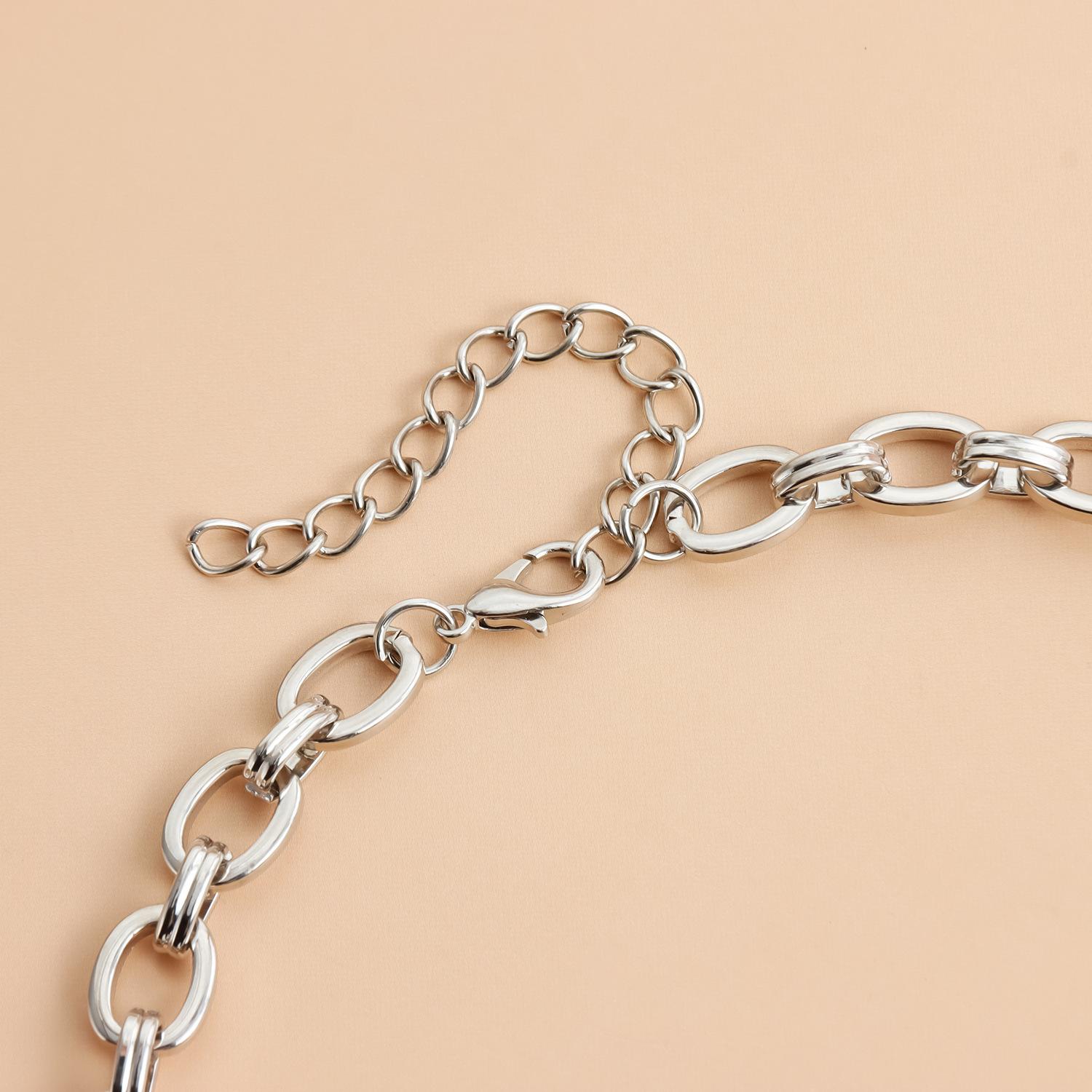 Statement Y Drop Lariat Necklaces for Women Chunky Silver Heavy Metal Chain Black Crystal Rhinestone Pendant Punk Goth Party Dress Everyday Streetwear Trendy Jewelry Gifts