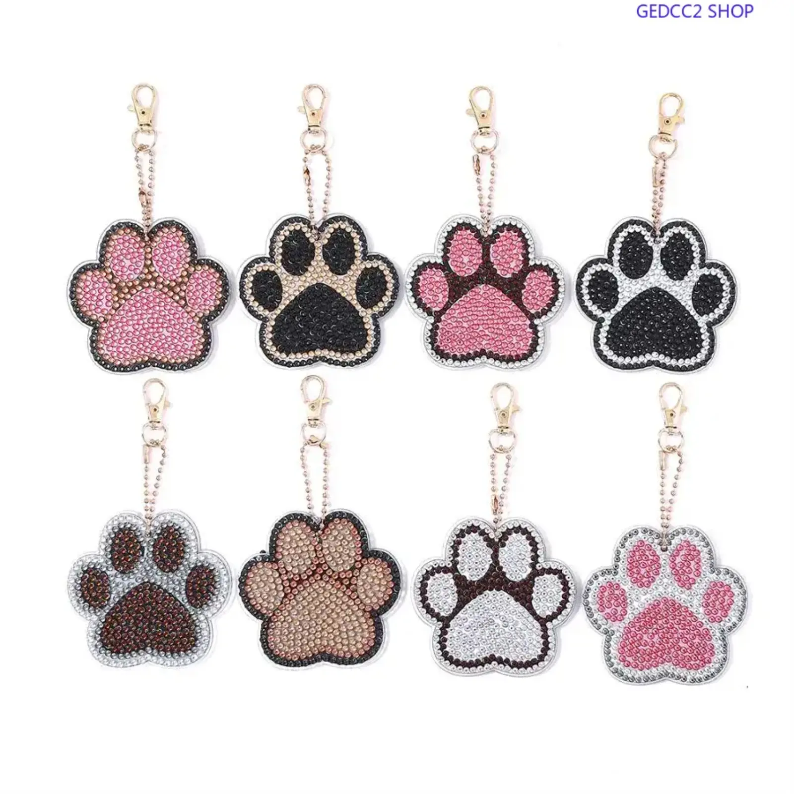 8PCS Paw Print Rhinestone Charms - Cute Cartoonish Customizable DIY Diamond Art Pendants, Bag Charms, Backpack Accessories for Handmade Crafts (Sports & Outdoor Camping & Hiking Hammock Decor Compatibility)