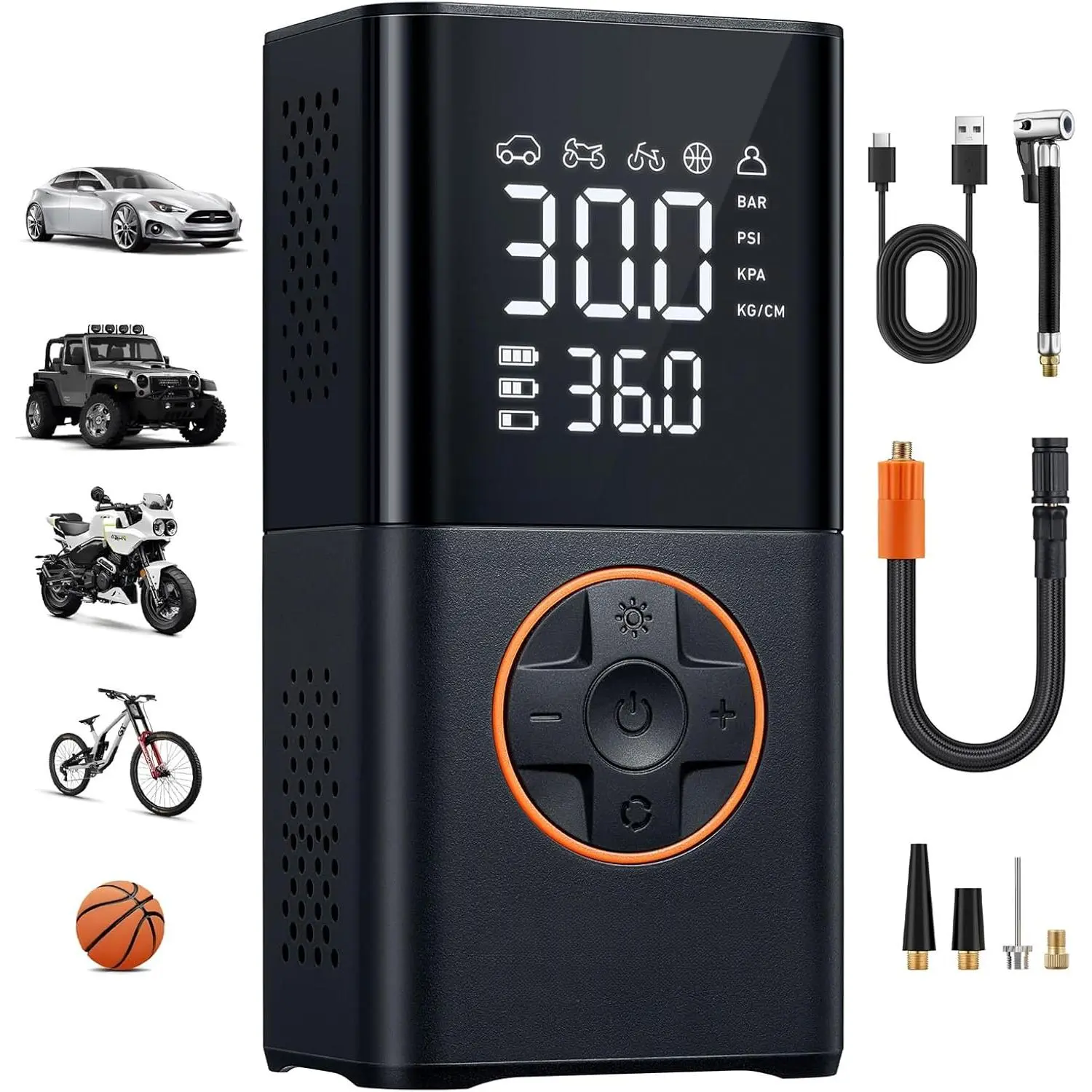 Tire Inflator Portable Air Compressor,150 PSI Cordless Mini Air Bike Auto Shut-Off Pump with Digital Display Pressure Gauge, Fast Inflation & LED Light for Car Tires,Motorcycles,Bikes,Balls