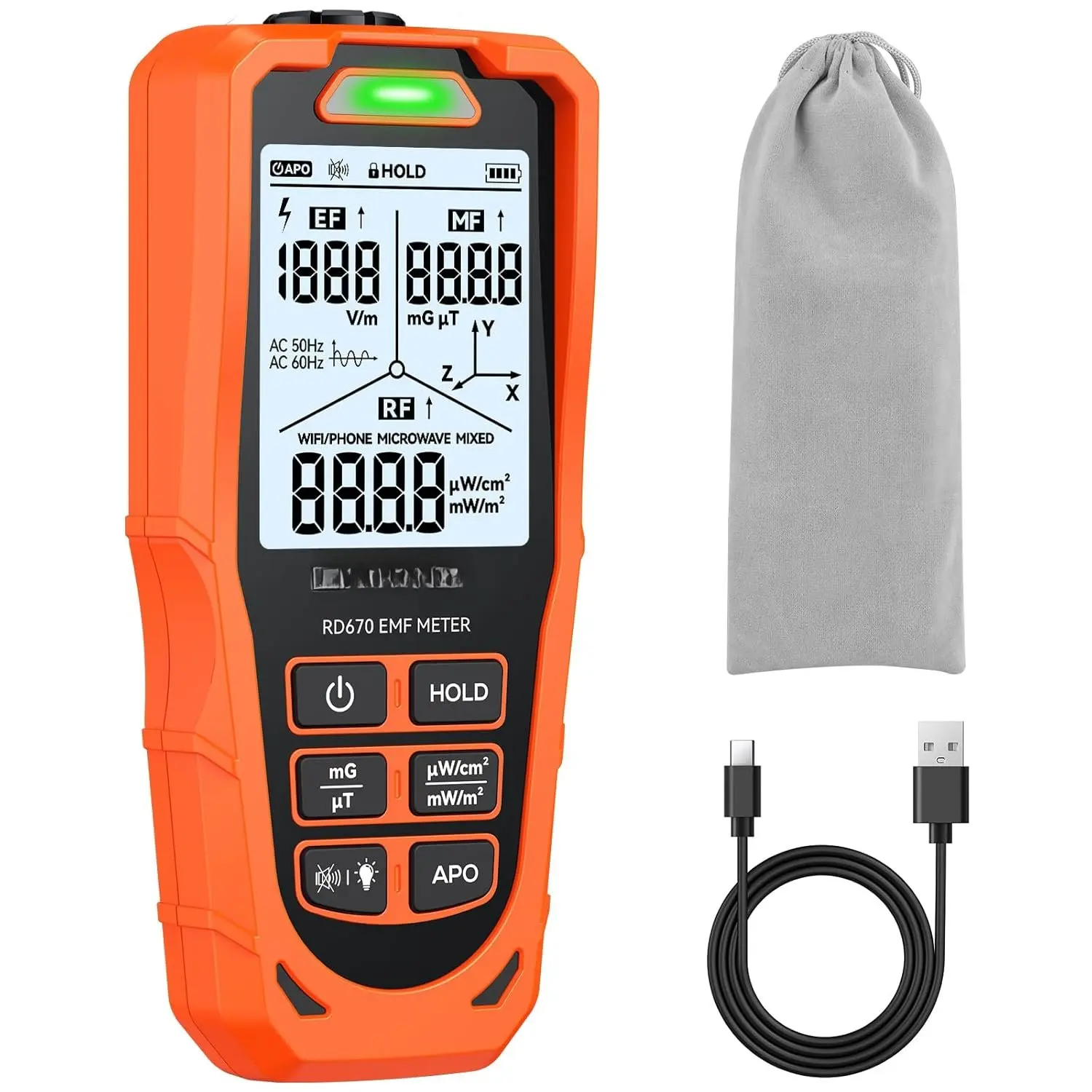 3 in 1 EMF Detector for EF MF RF 3 Axes Electromagnetic Field  Detector to Identify MF Direction with 3-Color LED & Audio  Rechargeable WiFi Signal Detector for  Office