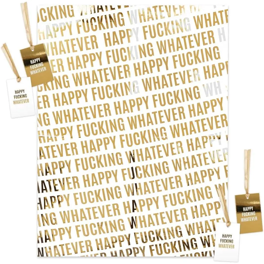 Funny  Foil  Wrapping Sheets With Tags, 4-Pack, 27.5 X 19.5 Inch Happy Fucking Whatever, Funny Wrapping Paper Adult Wrapping Sheets For Birthday Graduation Anniversary Wrapping Paper Adult