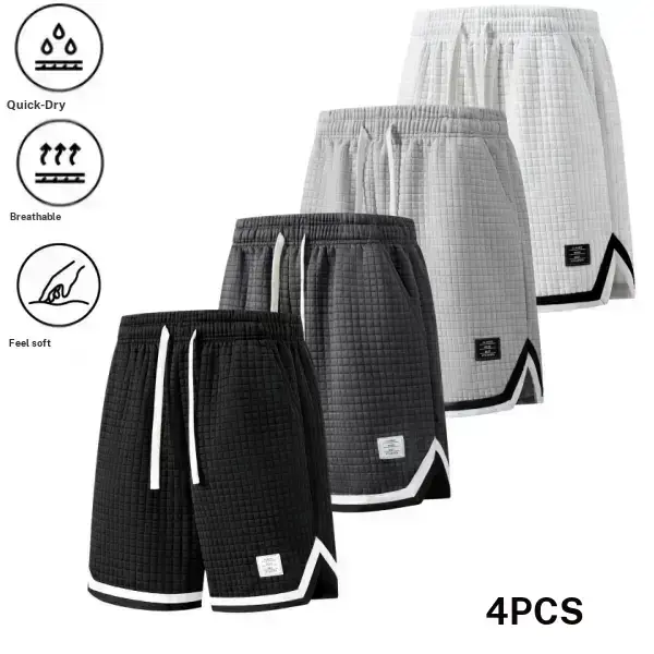 Men’s summer new solid color checkered textured quick dry breathable 4 pack shorts—casual and comfortable, made from soft fabric, suitable for athletic men for basketball training or everyday wear. Shorts Knit lightweight casual