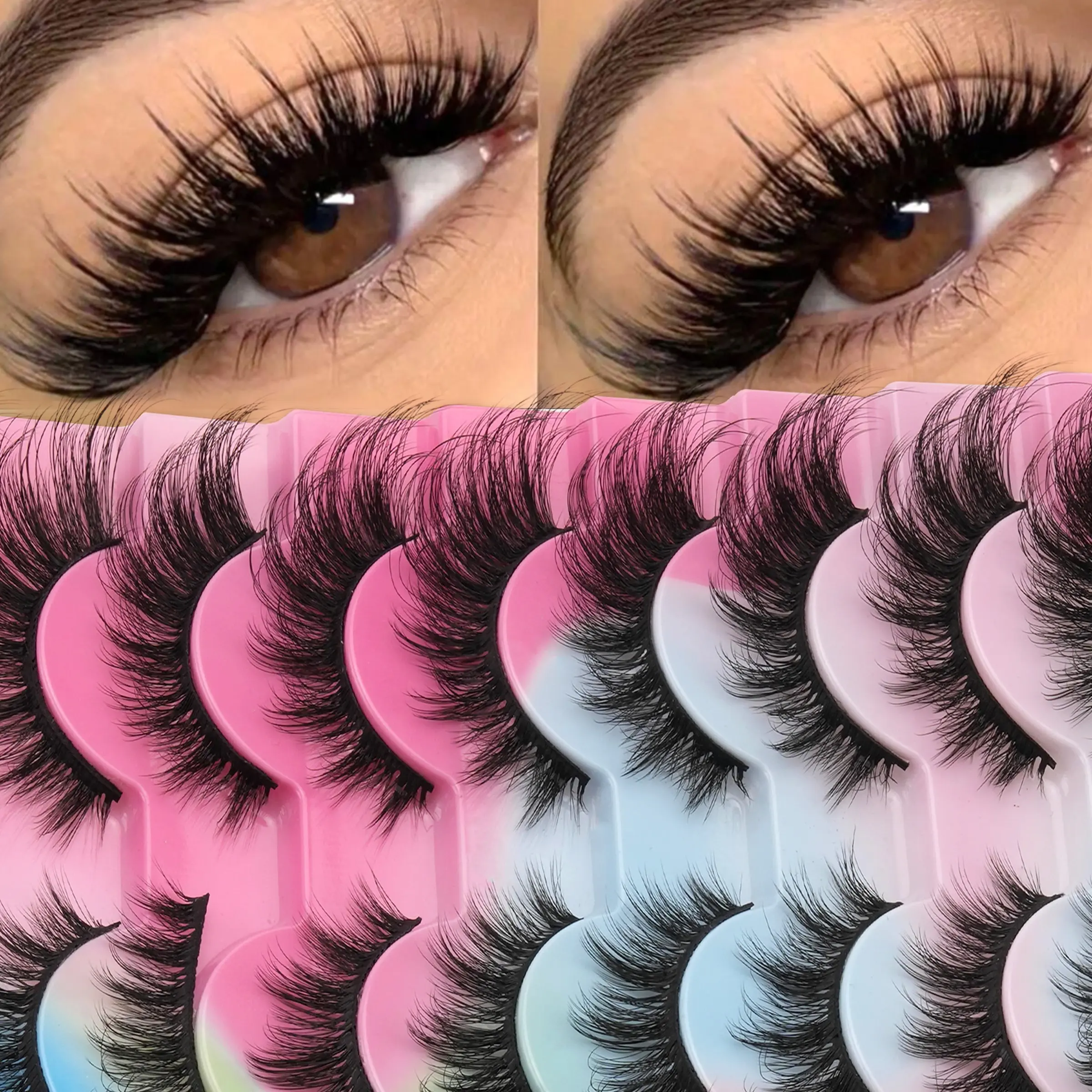 10 Pairs Natural Soft Fluffy 3D False Eyelashes, Volumized False Eyelashes, Volume Eyelashes, Thick Voluminous Fake Lashes, Messy Silky Lash Extensions, Enhance Eye Shape, Curl & Extend, High Quality Eyelashes