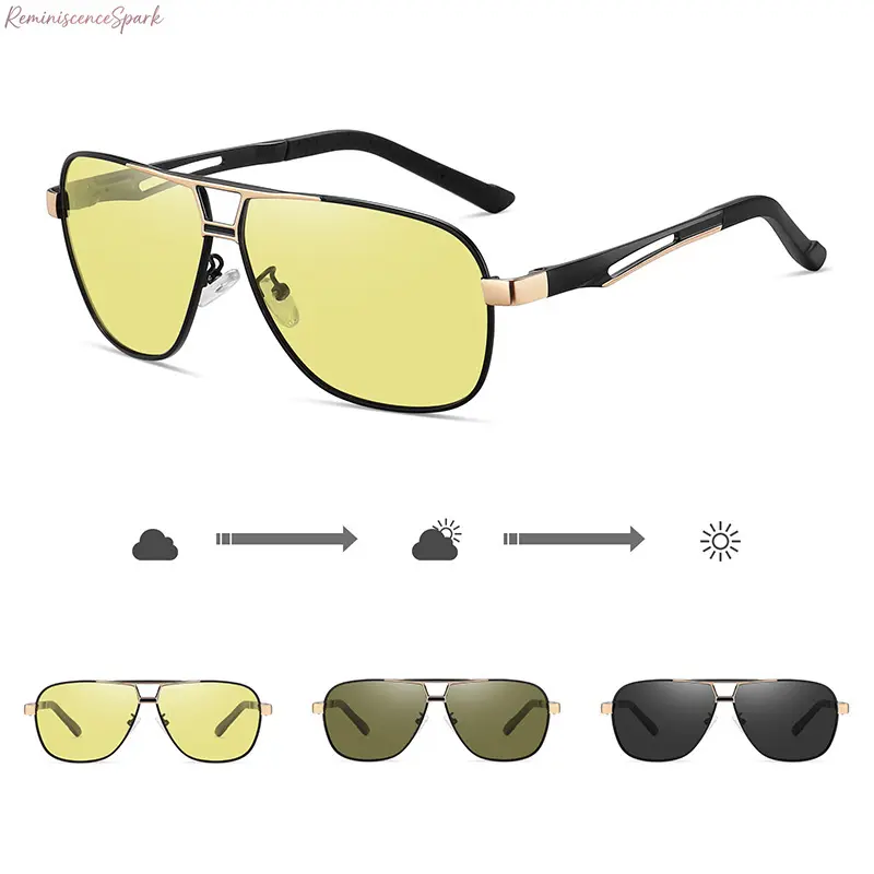 Men's Polarized Photochromic Double Beam Sunglasses - HD TAC Lenses, Lightweight Metal Frame, UV400 UV Blocking, Anti-Glare, Auto Tint-Changing, Driving Shades, Fishing Eyeglasses, Outdoor Sports Eyewear