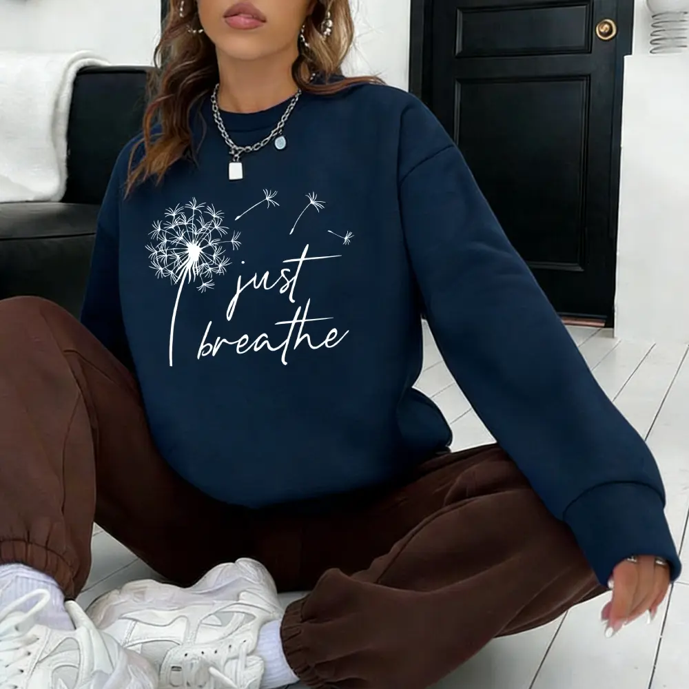 Just Breathe Quote Motivation Nature Graphic Crewneck Sweatshirt Streetwear Pullover Long Sleeve Crewneck Sweatshirt Men Women Pullover Casual Top Unisex Casual Everyday Top
