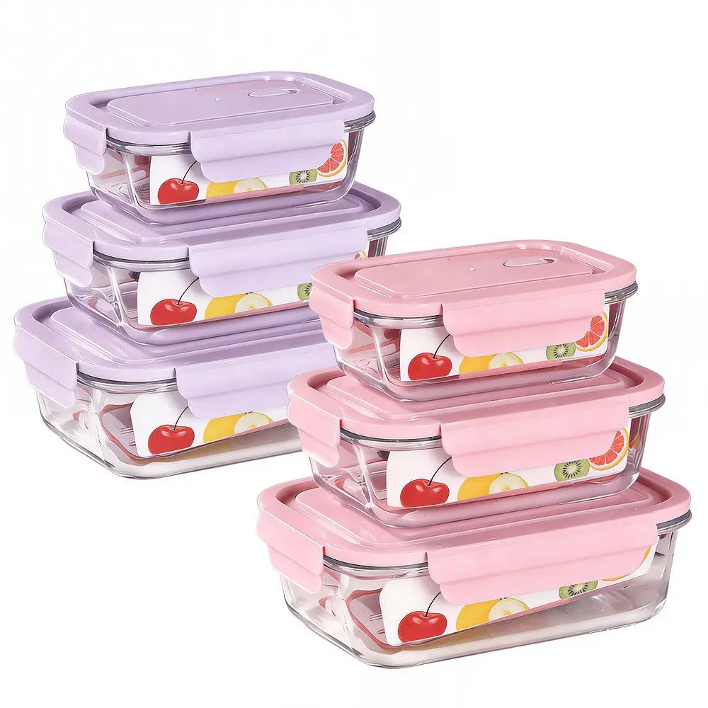 6pcs Sealed Glass Food Storage Containers, Lunch Boxes, Microwave Ovens - Perfect for Salads, Fruits, Vegetables and Sandwiches, Lunch Boxes (3 Lids + 3 Containers)