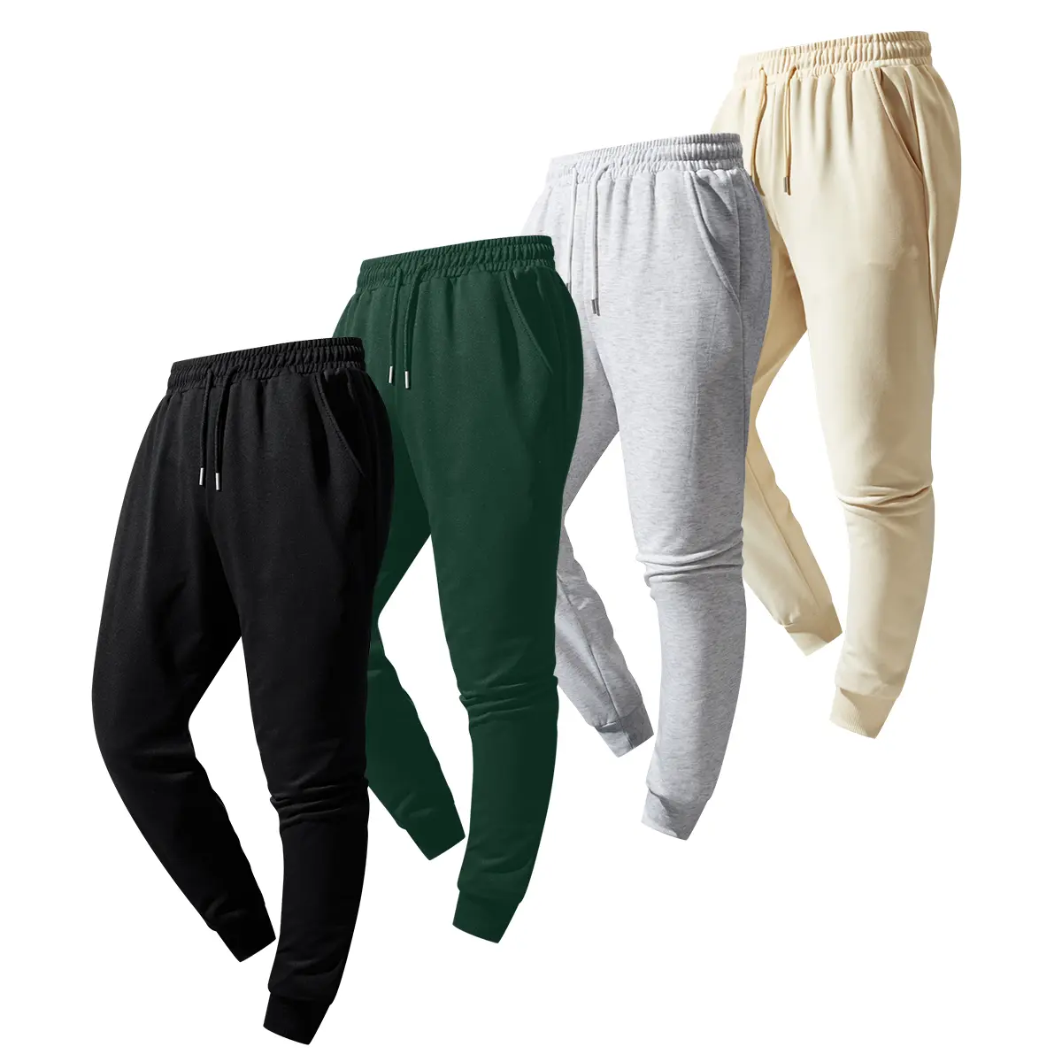 Men's Tapered Jogger Sweatpants with Adjustable Drawstring, Deep Side Pockets Ribbed Ankle Cuffs Solid Cream, Casual Lounge Streetwear Daily Workout All-Season Wear for Men, Soft Lightweight Breathable Comfort Fit 100% Polyester