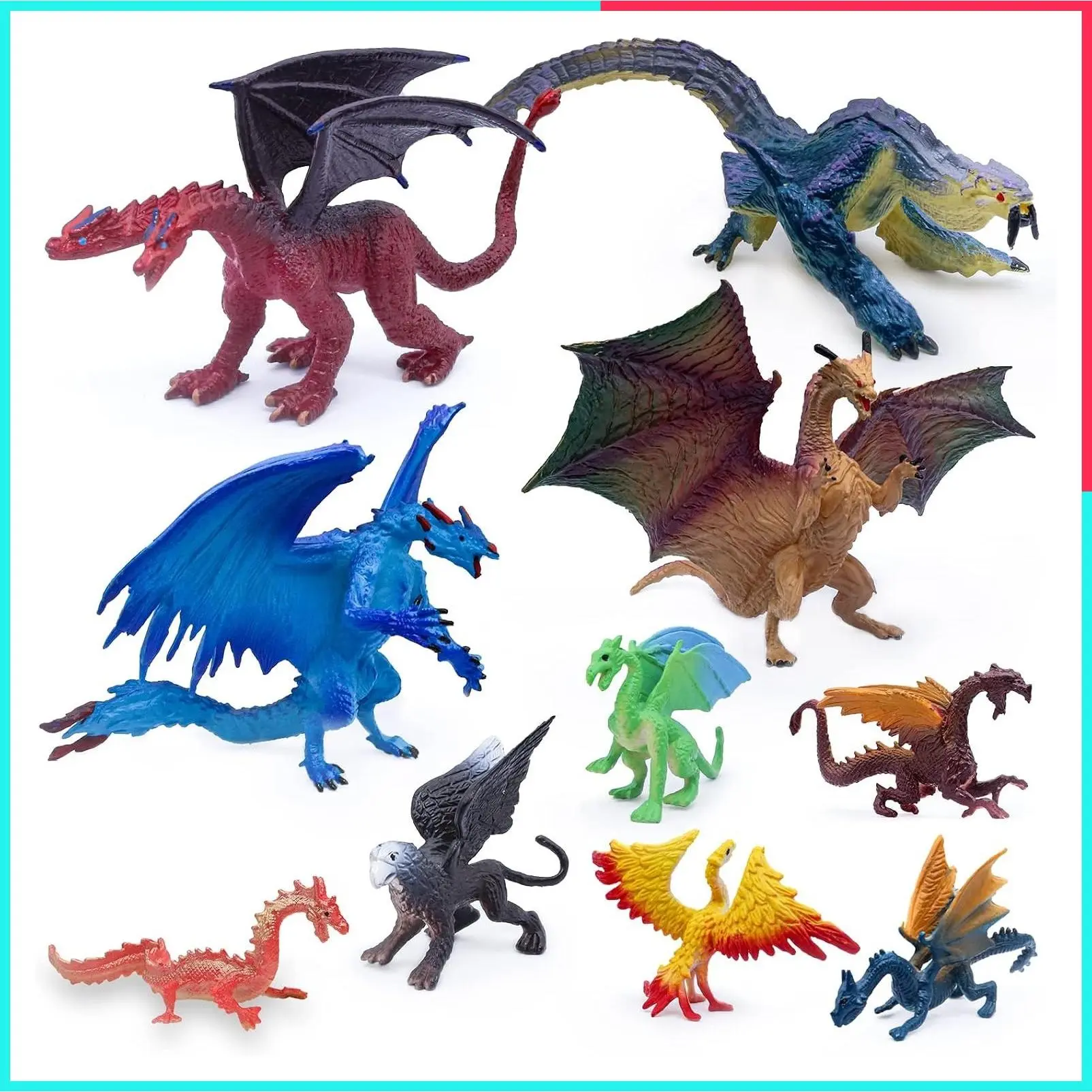 10Pack Dragon Figures Fantasy Toys 3-5 inch, Assorted Colors Styles Mini Mythical Figurines for Kids Birthday Christmas Halloween Dragon Party Favors Cake Decorations
