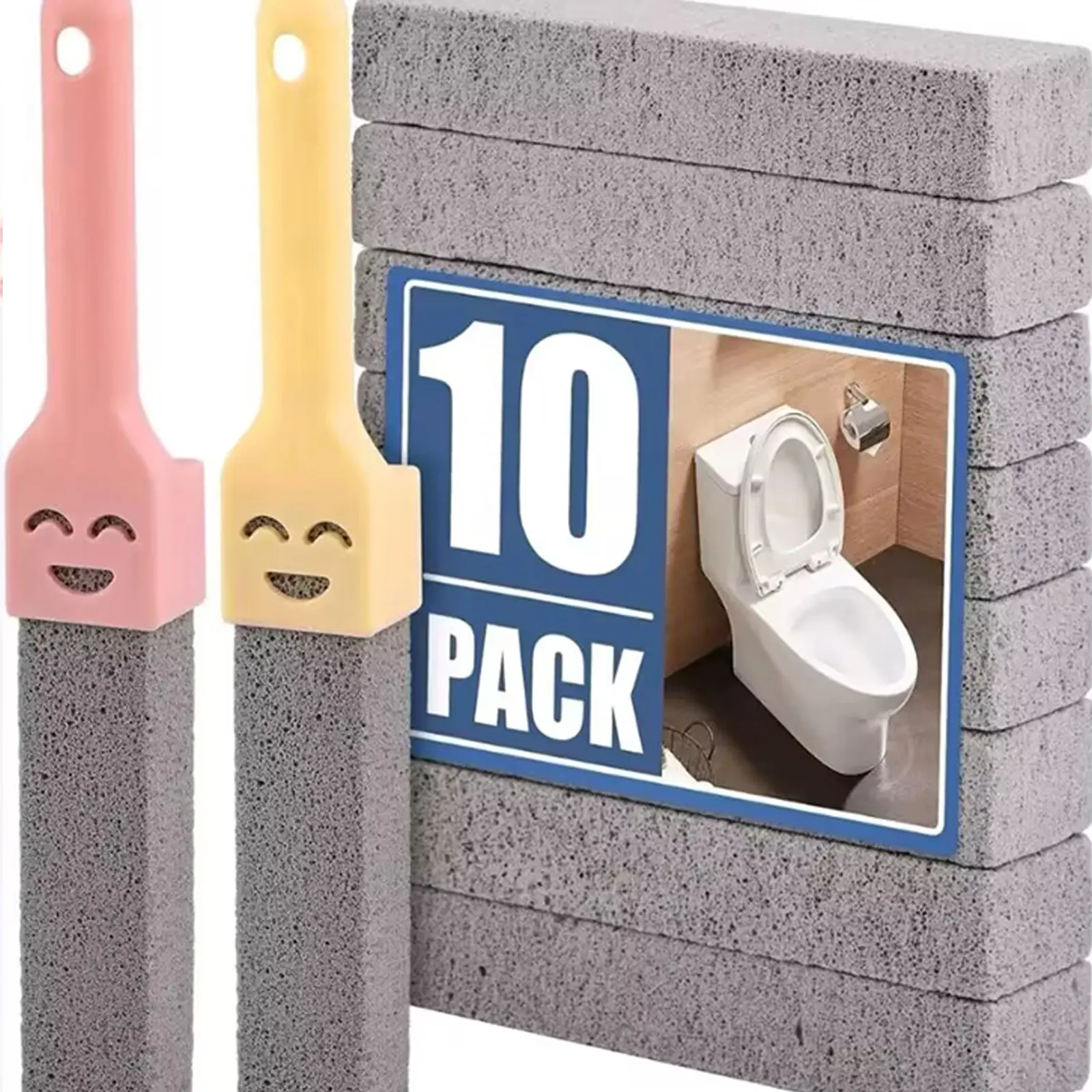 10-Pack Plastic Toilet Bowl Scrubber & Brush with Extra Long Handle, Pumice Stone Limescale Stain Remover for Toilet Bowl Ring, Tile (Bathroom Cleaning Tool for Bathroom and Pool Owners)