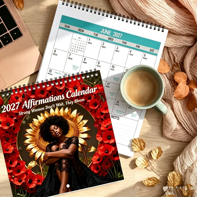 December Wall Calendar Planner (1 piece), 2027 Planner with Affirmations, perfect as a Christmas and New Year's gift for home or office, featuring lovely artistic floral and landscape designs.