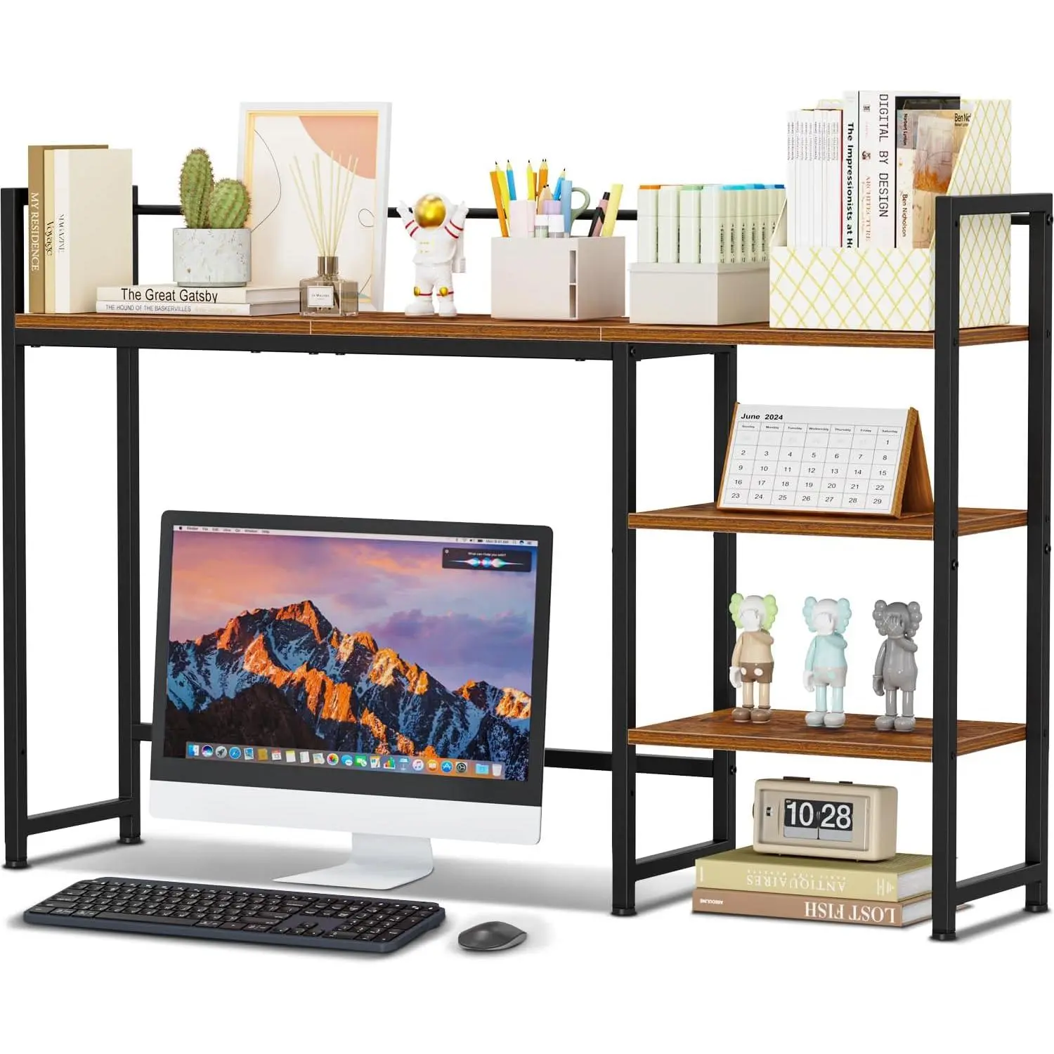 Desk Shelf, 44.9" Large Desktop Organizer Shelf, Desk Hutch for  , 4 Tier Desk Top Display Rack,  Desktop Bookshelf Storage Rack for  Office Dorm