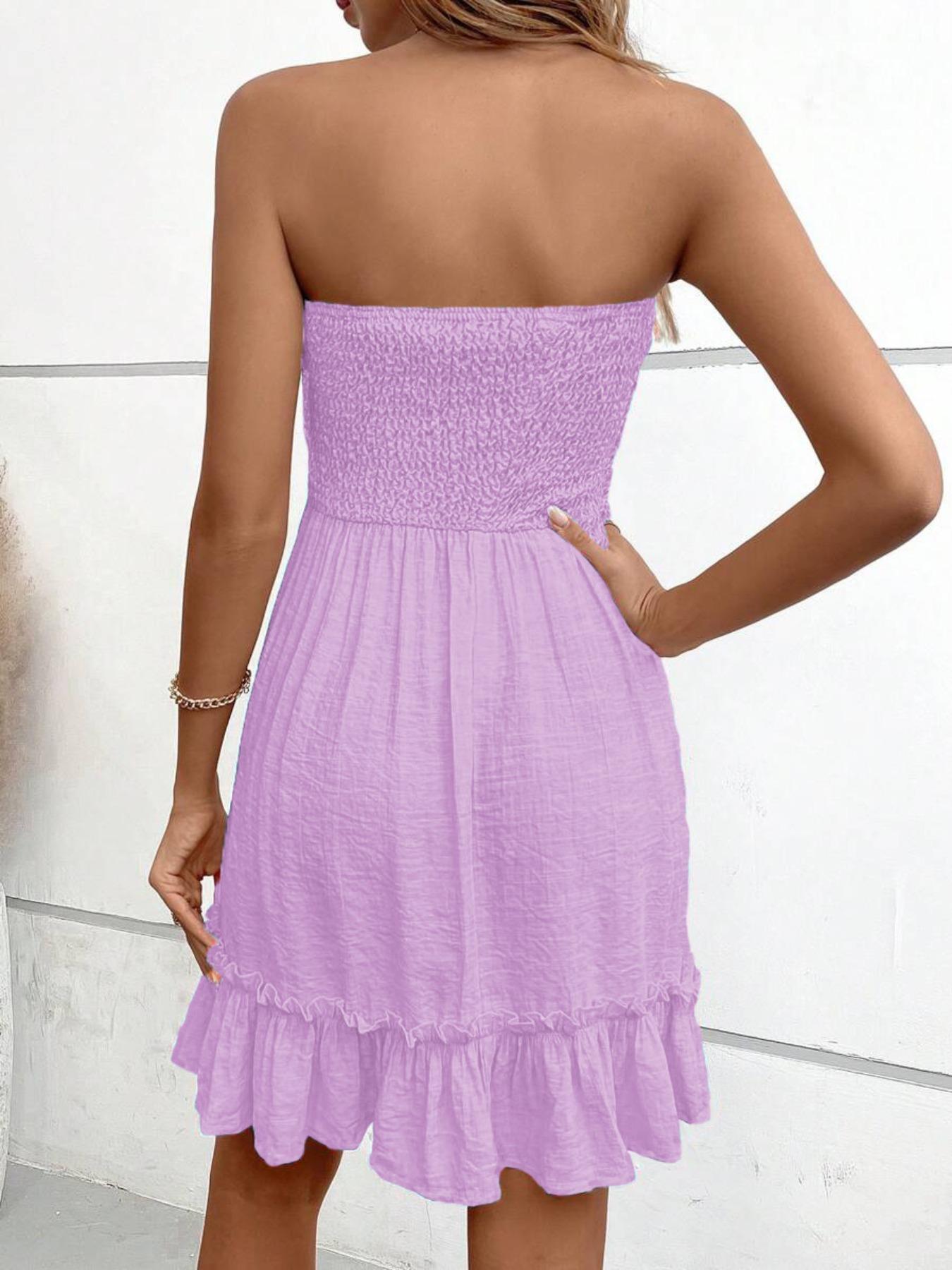 Women's Plain Shirred Tube Dress, Elegant Strapless  Dress for Party Holiday Wedding Guest, Ladies Summer Clothes, Womenswear