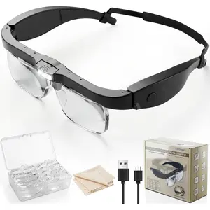 Rechargeable Head Magnifying Glasses with Light 0.75X-4.0X 3 LED Lights 5 Detachable Lenses Headset Magnifier for Close Work Crafts Jewelry