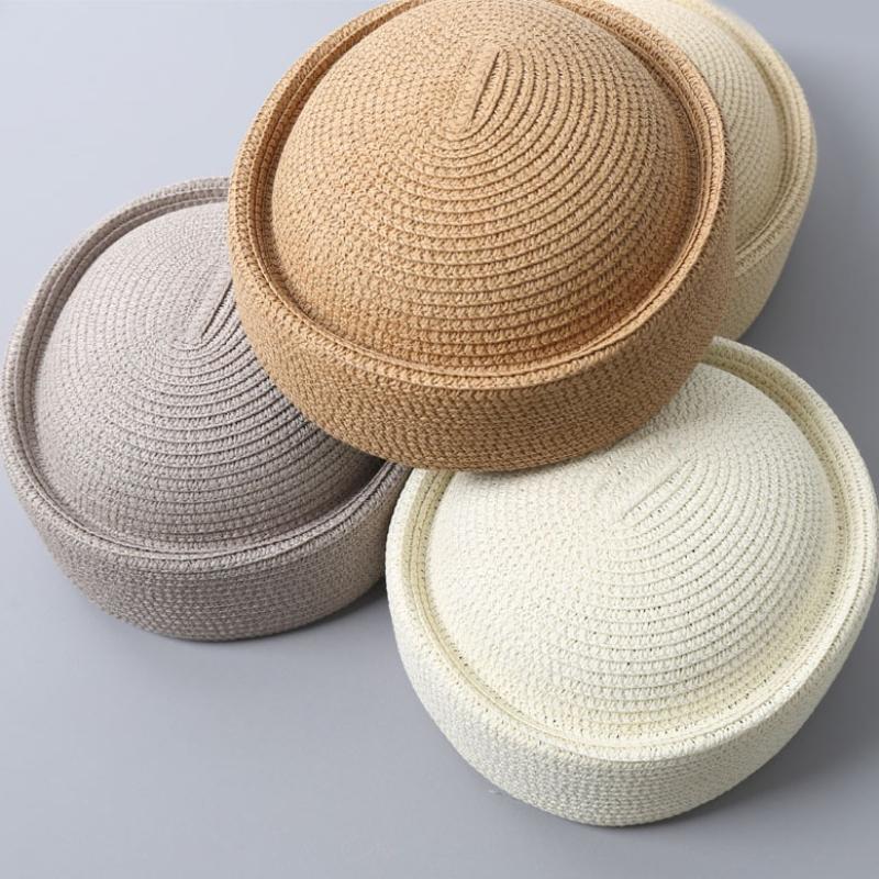 Straw Pillbox Hat Summer Beret Sun Hats Japanese Retro Weeding Fedora Hostess Fashion Millinery Fascinator Designer Painter Hat