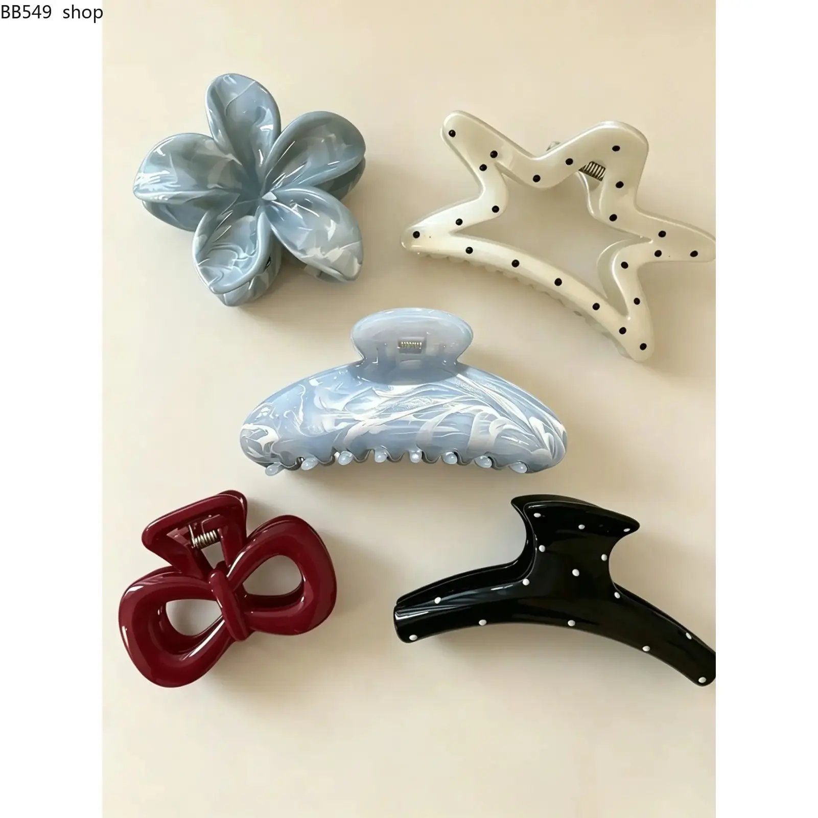 5pcs Cute Transparent Polka Dot Hair Clips – Large Shark Clip Set, Casual Geometric Triangle Hair Accessories for Girls, Trendy Kids Hairstyling & Daily Wear