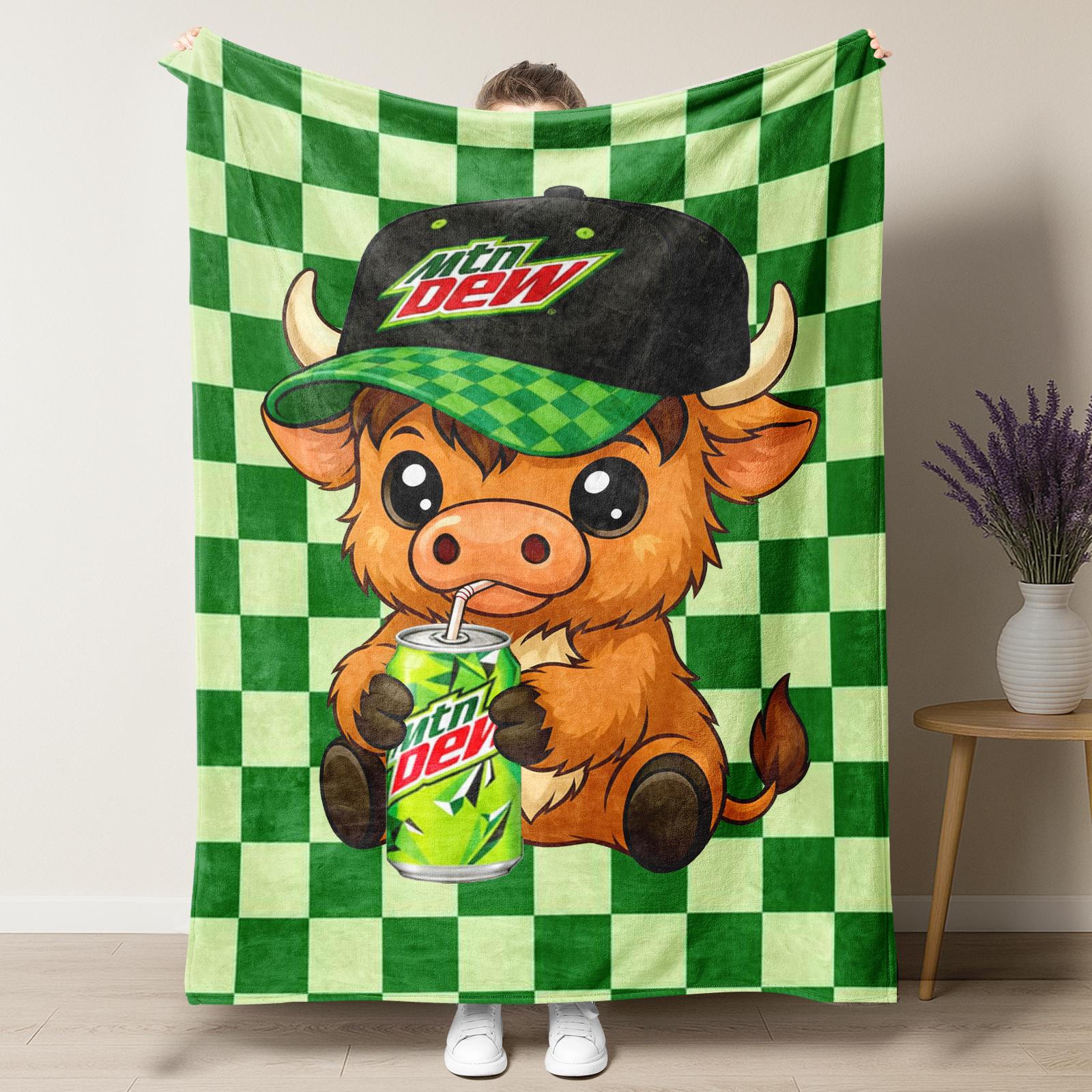 Cute Highland Cow Pattern Mtn Dew Baja Blast Blanket,Mountain Dew Sitting Highland Cow Blanket Soft Warm Throw Blanket, Warm Nap Blanket for Home Office Travel Camping