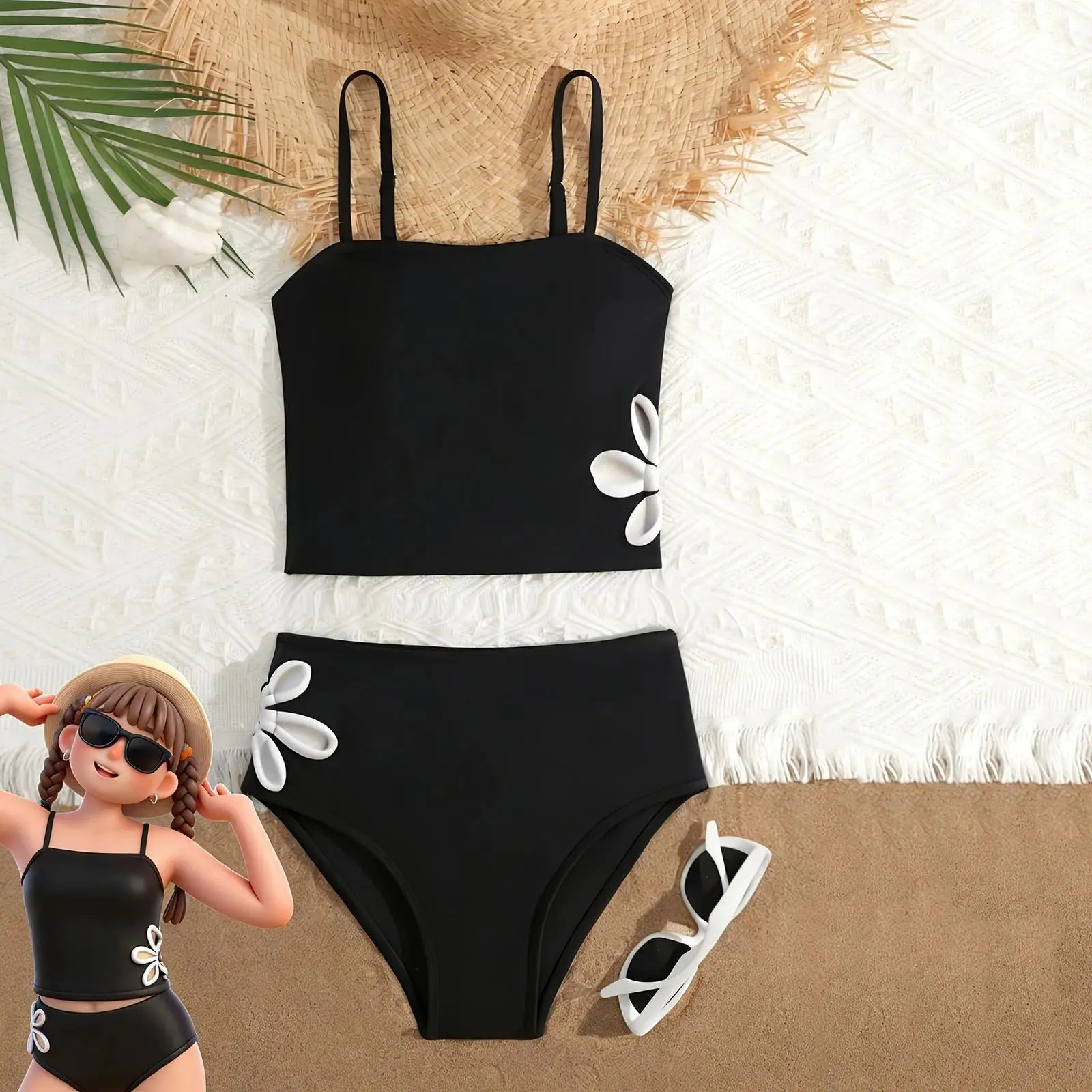 Girls Kids Bikini Set Cut Out Swimwear 2 Piece Swimsuit Summer Tankini Teens Girl Beach Bathing Suit for 8 10 12 14 Years