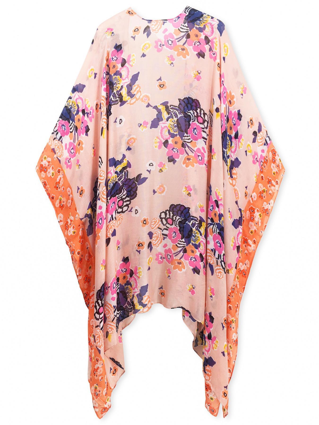 Women's Floral Print Kimono, Casual Open Front Cover Ups Outerwear for Beach Vacation, Ladies Clothes for All Seasons, Clothing, Womenswear