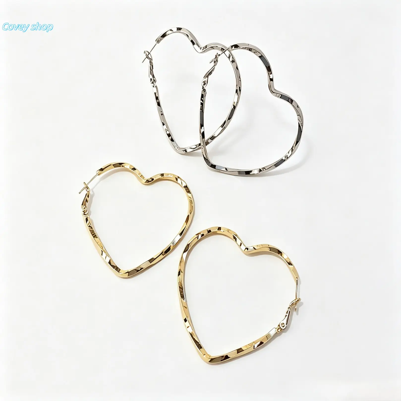 Oversized Twisted Heart Hoop Earrings for Women, Minimalist Metallic Open Heart Loop Earrings, Trendy Statement Ear Jewelry for Daily Wear, Club, Dating and Party Occasions