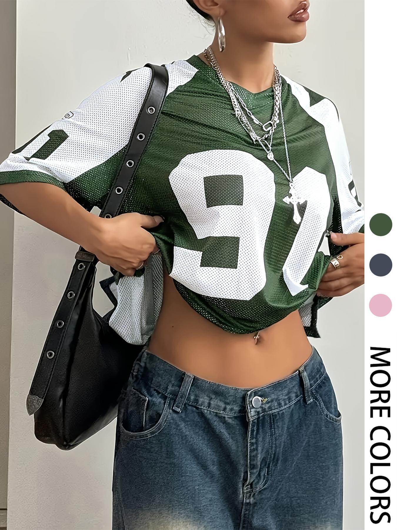 Women's Number Print Tee, Casual Loose Half  Sleeve T-shirt for Summer, Ladies Clothes for Daily Wear, Top