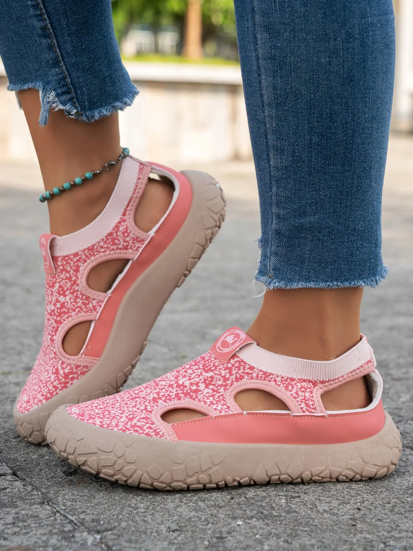 2026 New Gradient Snowflake Flyknit Backless Sandals, Hollow Out Breathable Comfort Shoes, Casual All-Season Ankle Boots