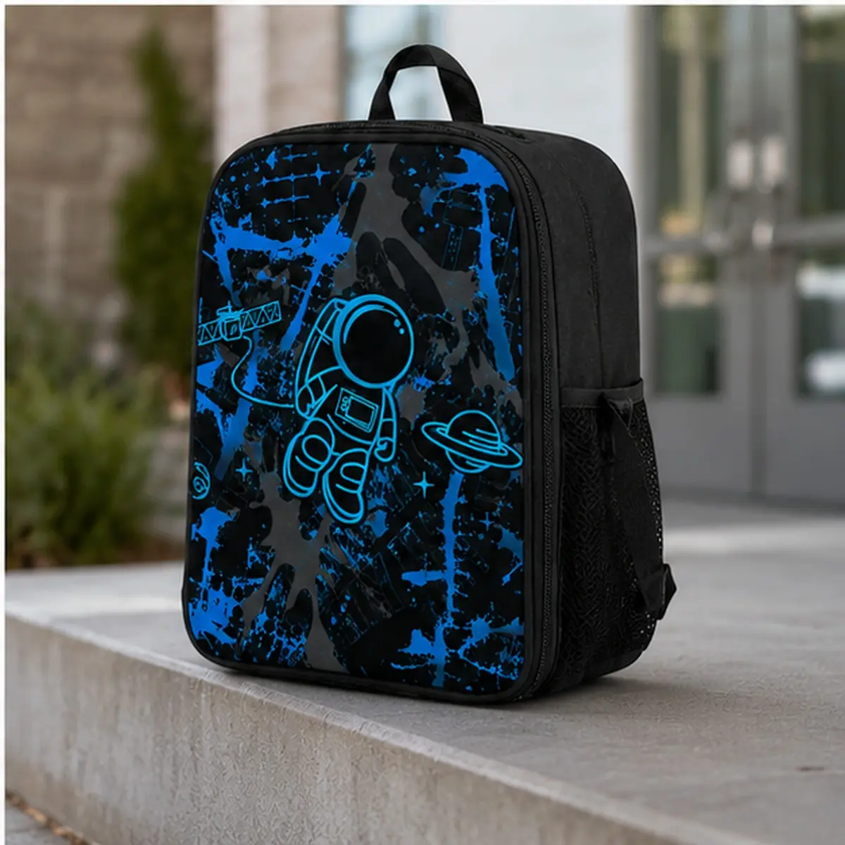 3-Piece Astronaut Backpack Set for Boys Kids, Blue Space School Backpack with Lunch Bag & Pencil Case, Galaxy Bookbag for Elementary Students, Back to School Essentials, Space Lover Gift