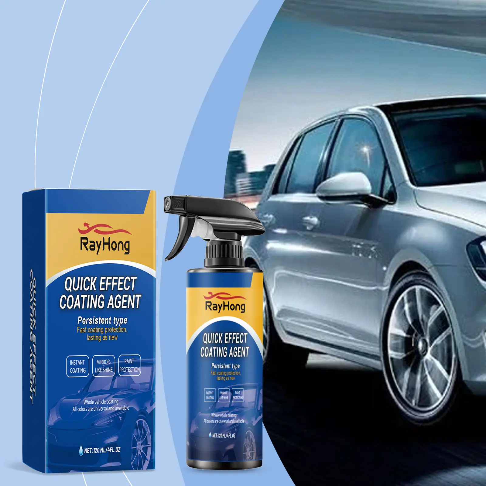 Rayhong Car Coating Spray, Detergent Polishing Set, Effective Oil Film Remover, Enhanced Car Paint Surface Care Solution, Car Paint Reconditioning Waxing Spray, Sealing Glaze for Daily Auto Exterior Surface Maintenance