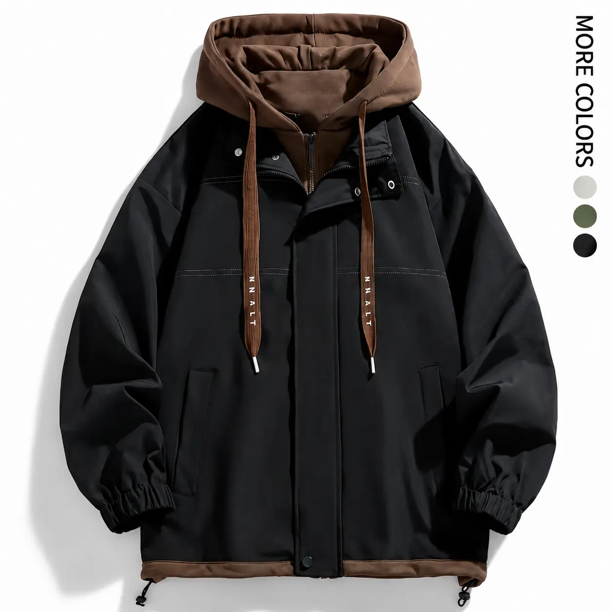 Men's Colorblock Letter Pocket Longsleeves Drawstring Hooded Jacket, Regular Fit Casual Windproof Long Sleeve Hoodie Jumper for Fall & Winter, Men's Clothes for Daily Wear, Fall Clothes 2026 Tops, Waterproof Jacket