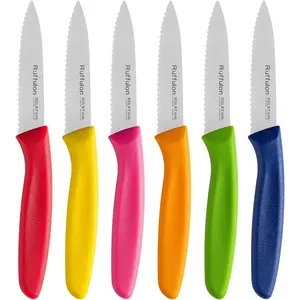 Stainless Steel Paring Knife With Serrated Blade, 6 Pieces Set Vegetable and Fruit Knife, Ultra Sharp Small Kitchen Knife, Colorful Paring Knives with PP Plastic Ergonomic Handle.