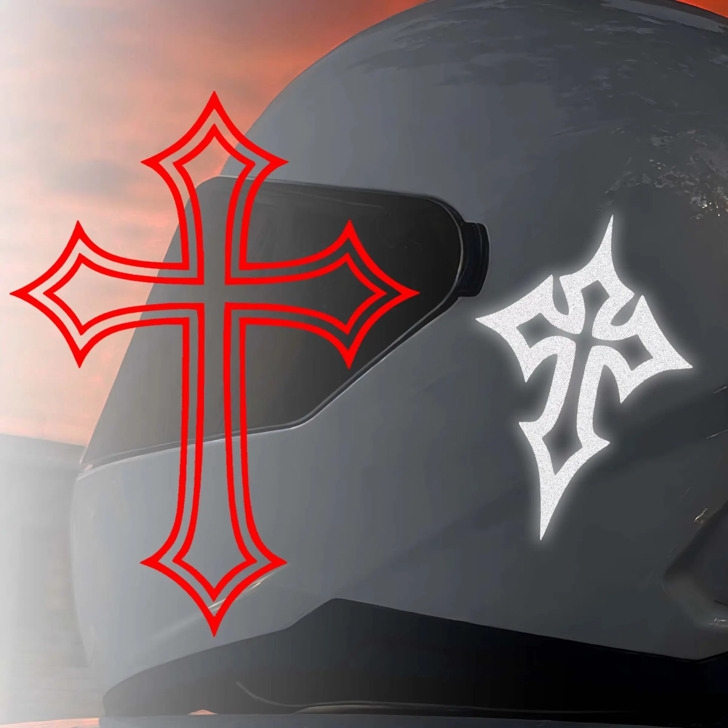 2Pcs/1 set, cross motorcycle decal, waterproof self-adhesive vinyl sticker, suitable for helmet, fuel tank, front fairing, side panel decorative car sticker, Motorcycle Stickers