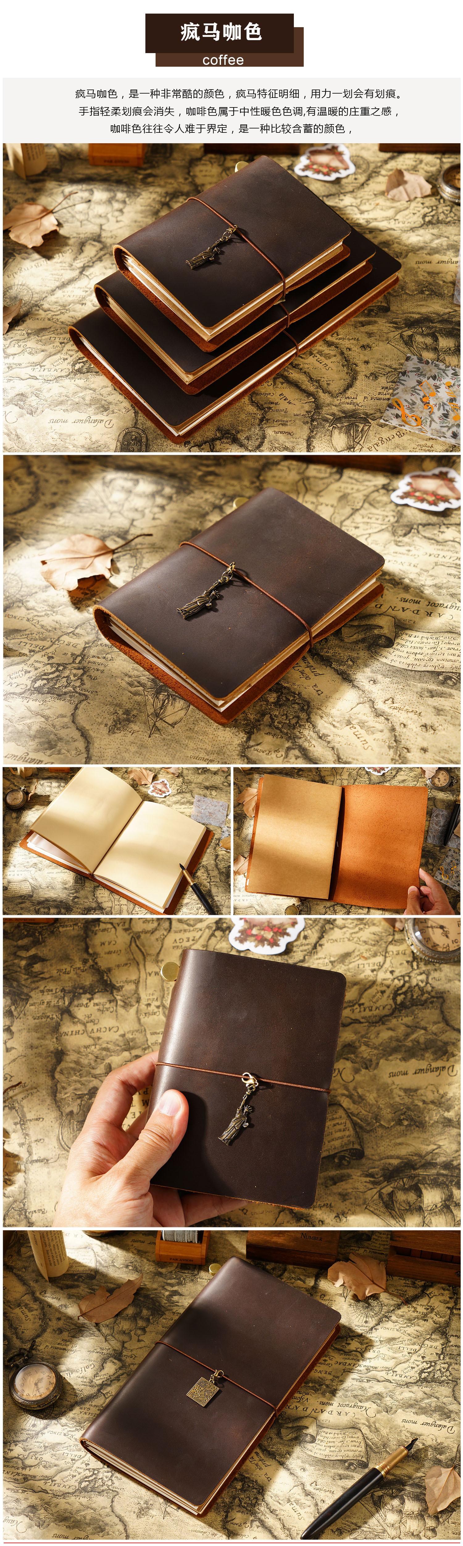 AIGUONIU Leather Notebook Handmade Vintage Cowhide Diary Passport Size TN Travel Notebook Cover Journal Sketchbook Planner