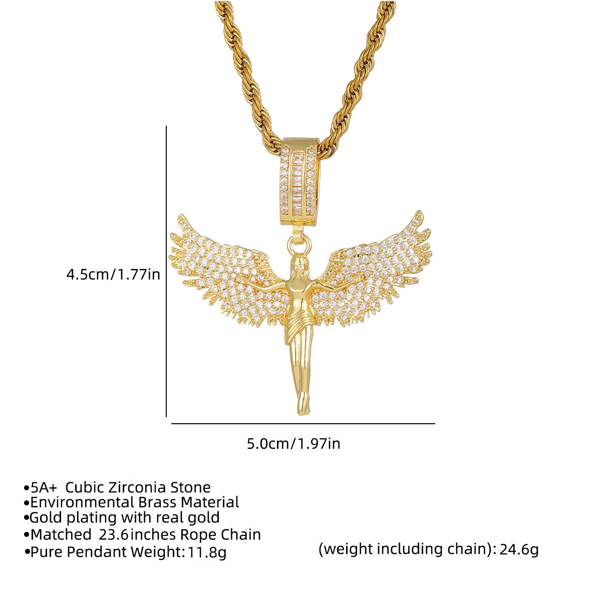 Full of Diamonds Angel Muse Spreads Wings Three-dimensional Feathers Fallen Angel Pendant | Hip Hop Trend Sweater Chain for Men and Women | Dainty Gold Initial Letter Necklace | Stylish Daily Wear Jewelry & Perfect Gift for Him