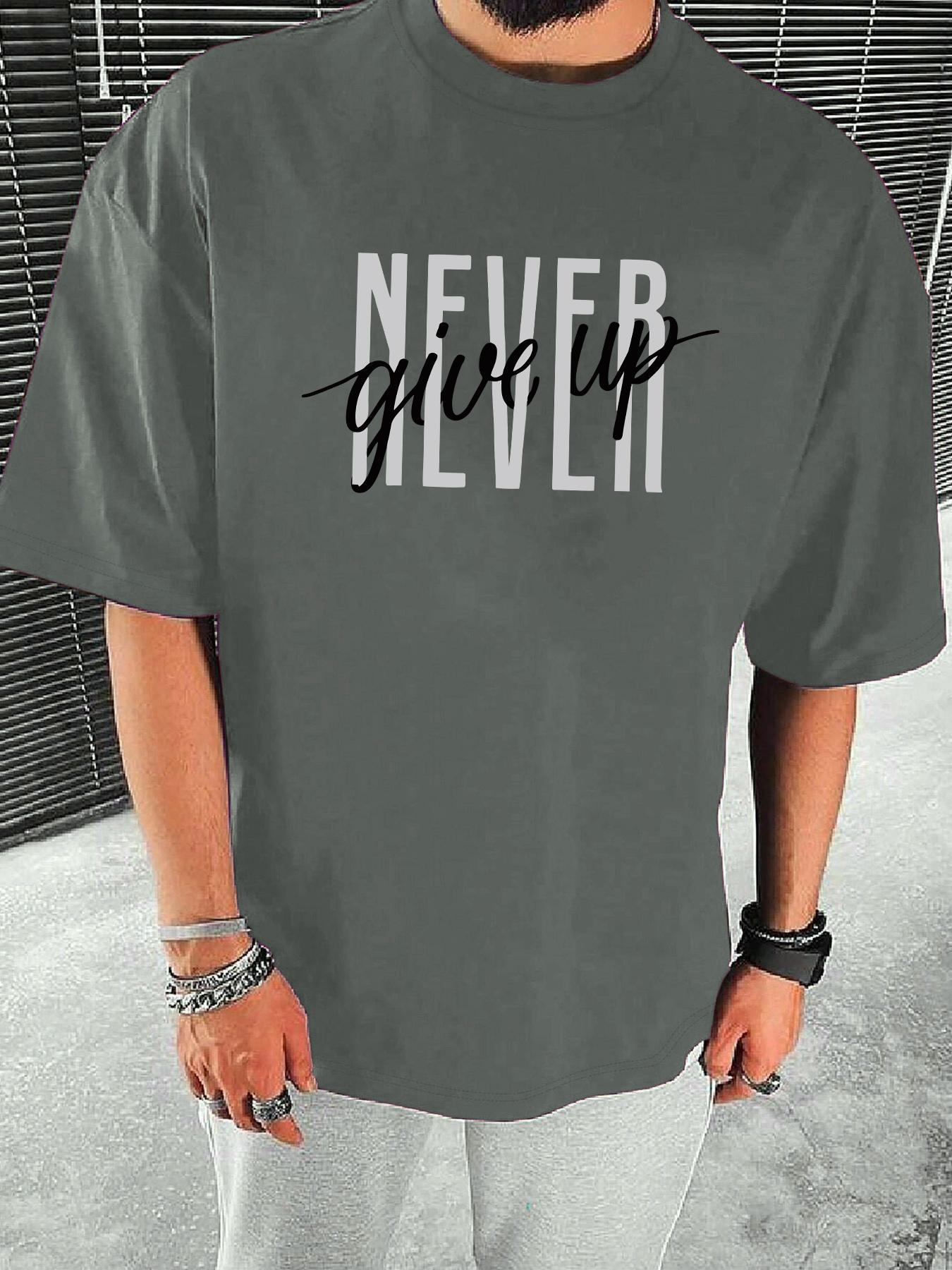 Men's Loose Stretch Letter Print Round Neck Drop Shoulder Tee, Casual Stylish Short Sleeve Crew Neck T-shirt for Summer, Fashion Men's Top for Daily Wear