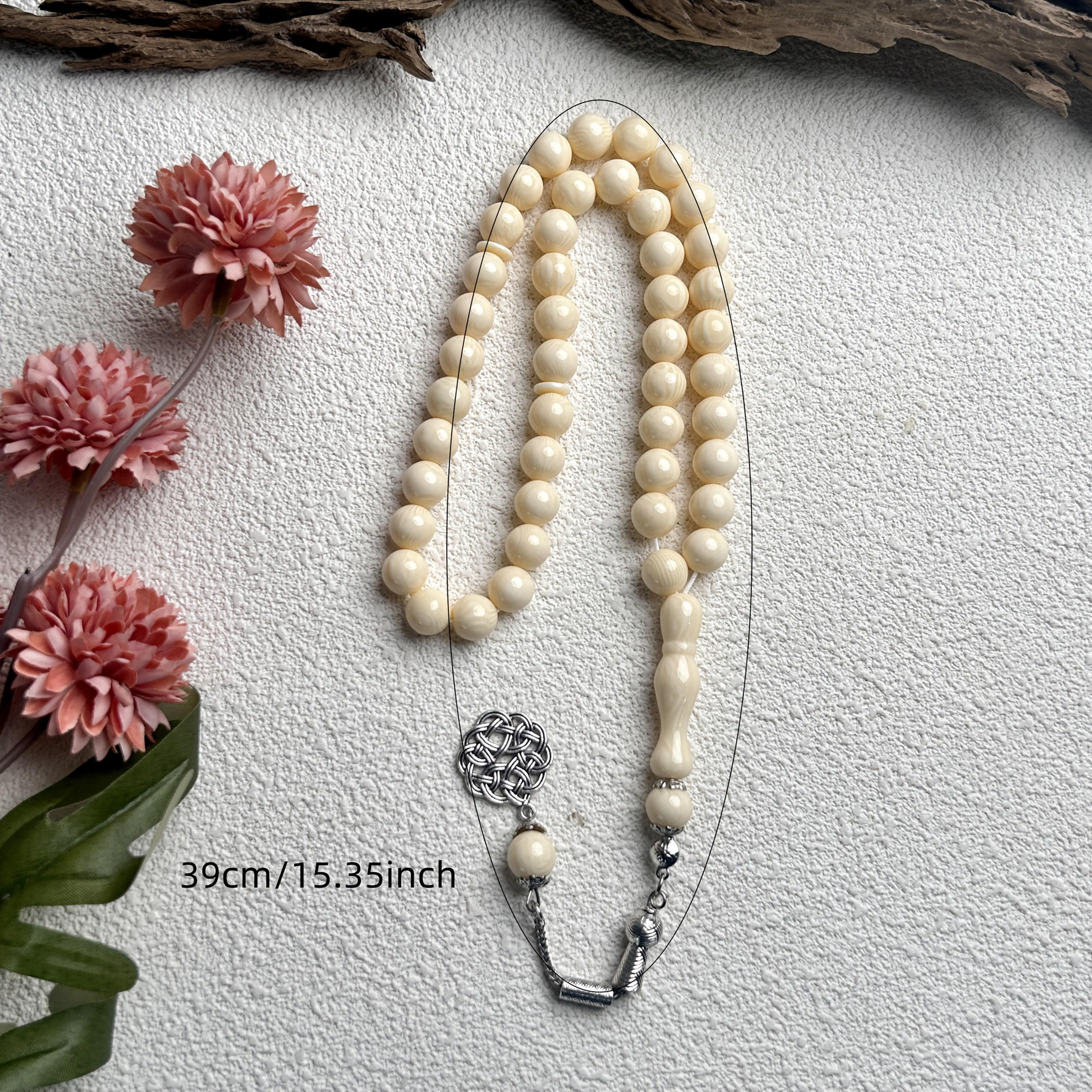 10mm Patterned Rice White 45 Beads Classic Rosary Elegant Round Beads Bracelet for Women Muslim Tasbih Casual Handheld Bracelet