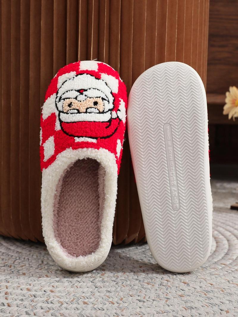 Cute Cartoon Gnome Christmas Pattern Slippers, Casual Soft Comfortable for Women, Fluffy All Seasons House Shoes for Indoor & Outdoor, Fuzzy Warm Slippers