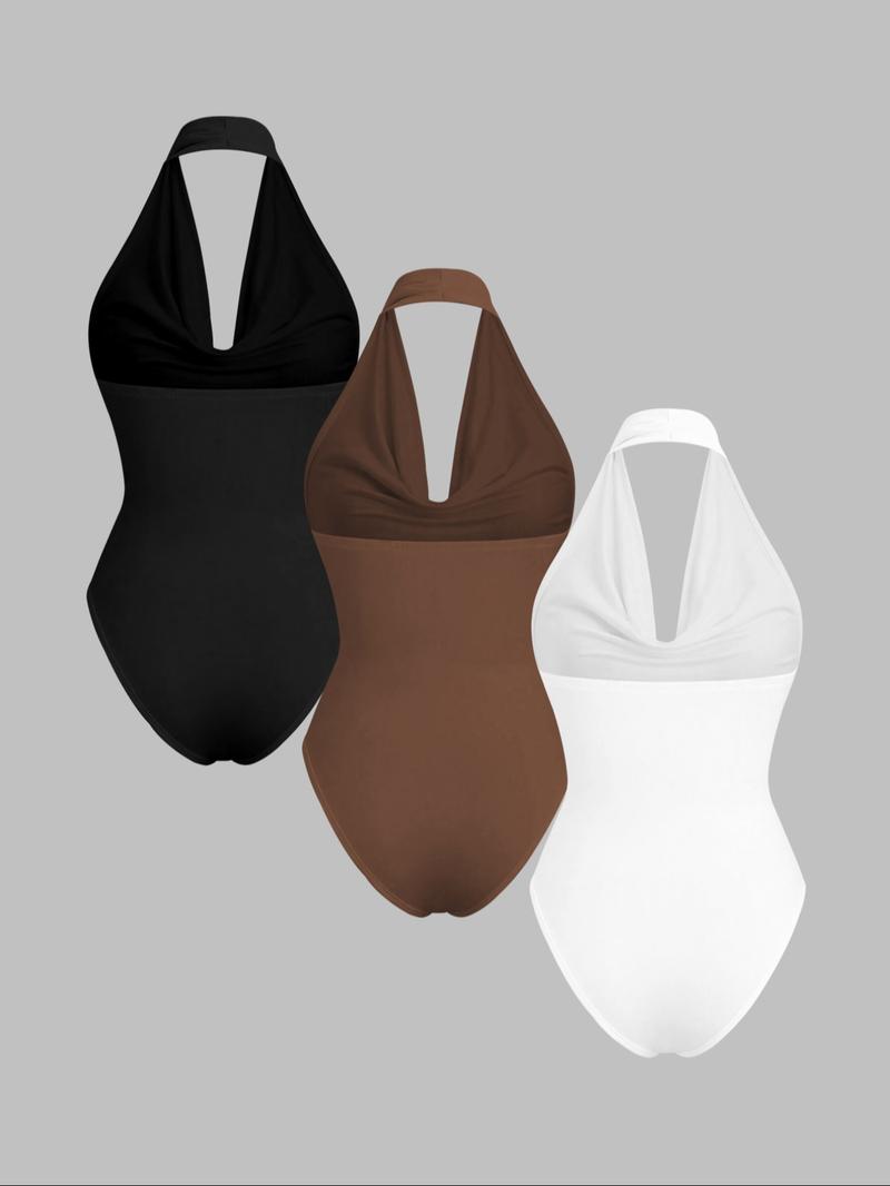 Women's Solid Color Halter Neck Bodysuit, Backless Tank Bodysuit, Casual Sleeveless Bodysuit for Daily Wear, Ladies Clothes for All Seasons, Womenswear