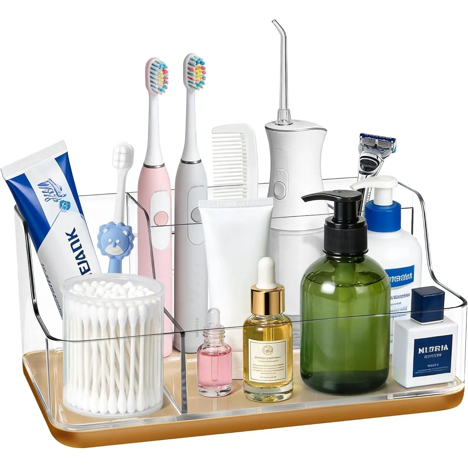 Gold Vanity Bathroom Countertop Storage Rack Lipstick & Makeup Brush Organizer Skincare Storage Box for Vanity Ideal for Bathroom, Living Room, and Kitchen Organization