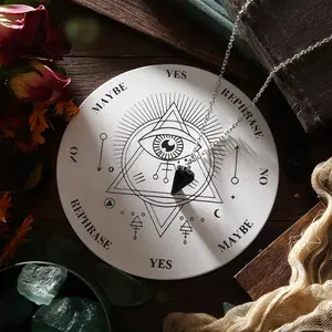 9.84 InchPendulum Board Set Wooden Dowsing Divination Board Metaphysical Message with Crystal Divinity Pendulum Necklace for Witchcraft Wiccan Wand Altar Supplies, (White)