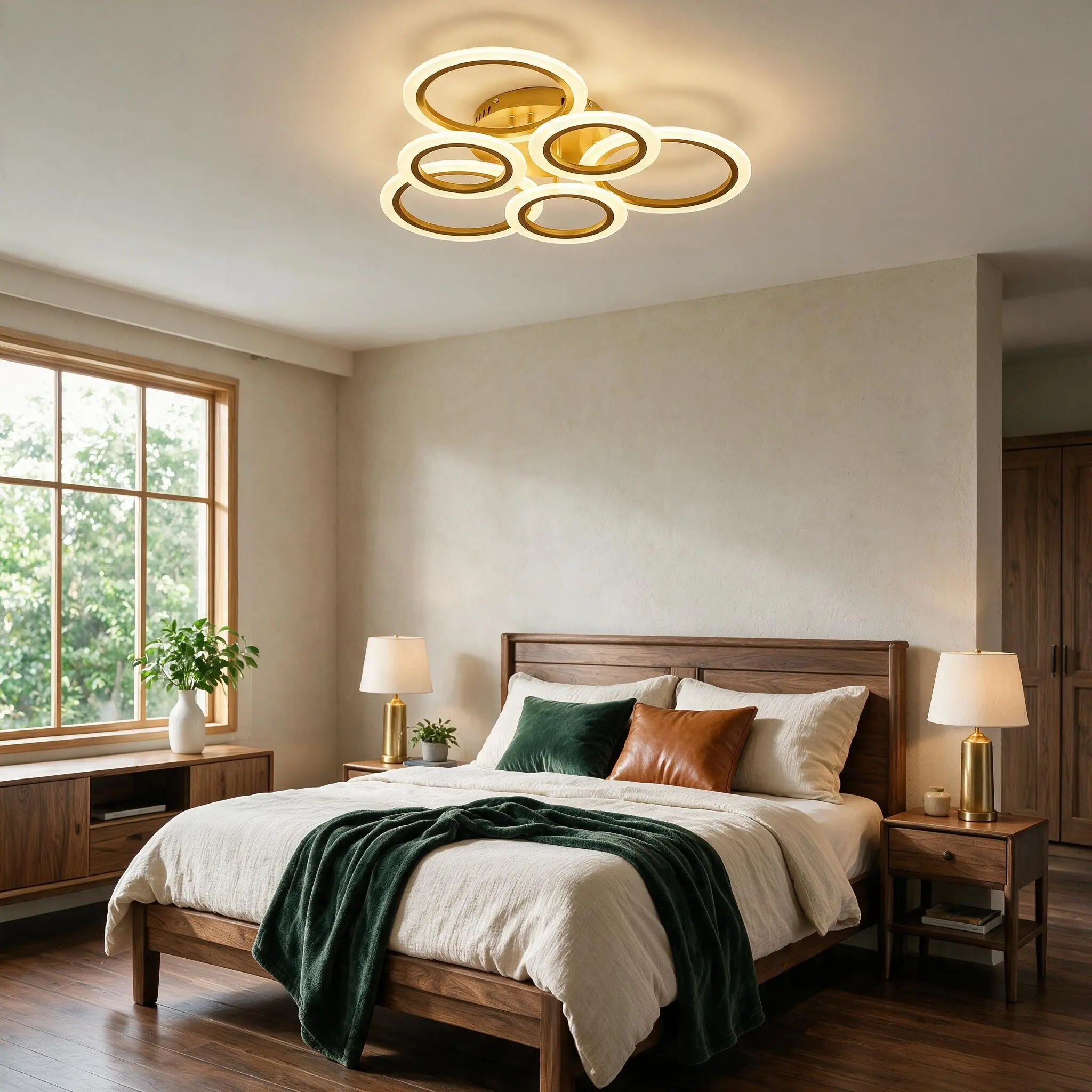 Modern LED Ceiling Light with 6 Circle Shapes, Acrylic Shade, Three-Color Adjustable, Ideal for Bedroom, Living Room, Dining Room, Hallway, Balcony, Interior Led Lights