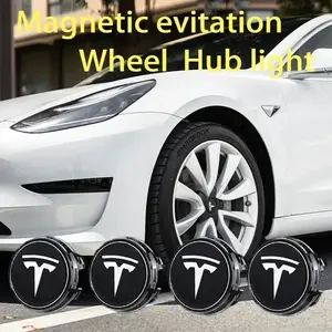 Tesla Model 3 S X Floating Wheel Center Caps - 4PCS 57mm Magnetic Levitation Hub Emblem Kit, Waterproof & Durable Tesla Accessories