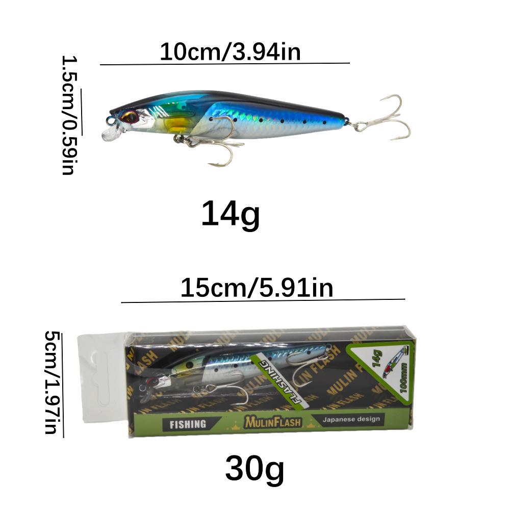 14g Topwater Floating Minnow Lure Flash Reflective Hard Bait Long Casting Artificial Fishing Lure Durable Treble Hooks Realistic Action for Freshwater Saltwater Bass Trout Outdoor Angling Fishing Tackle Supplies